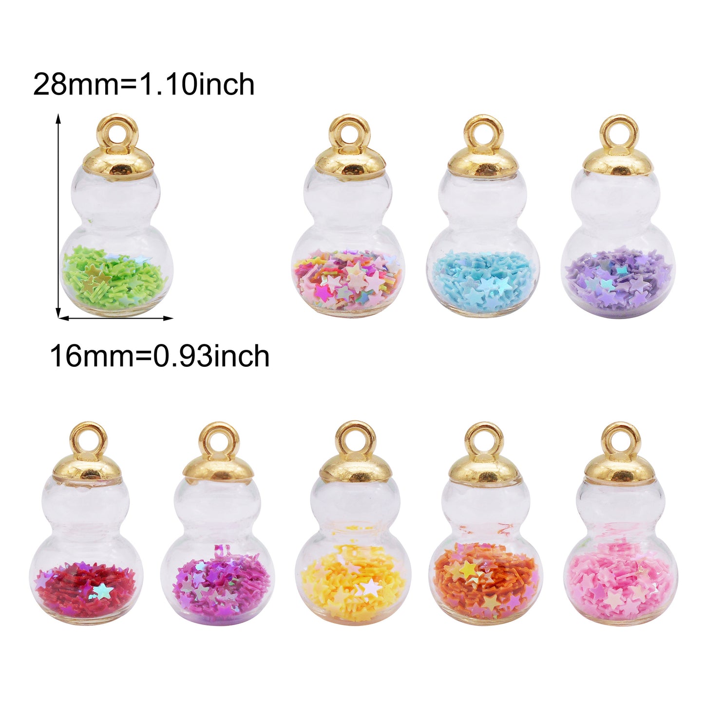 10Pcs Glass Gourd-Shaped Charm with Star Glitters Transparent Double-Circle Pendant for DIY Jewelry Making Necklace Bracelet Earring Craft Decor 28x16mm