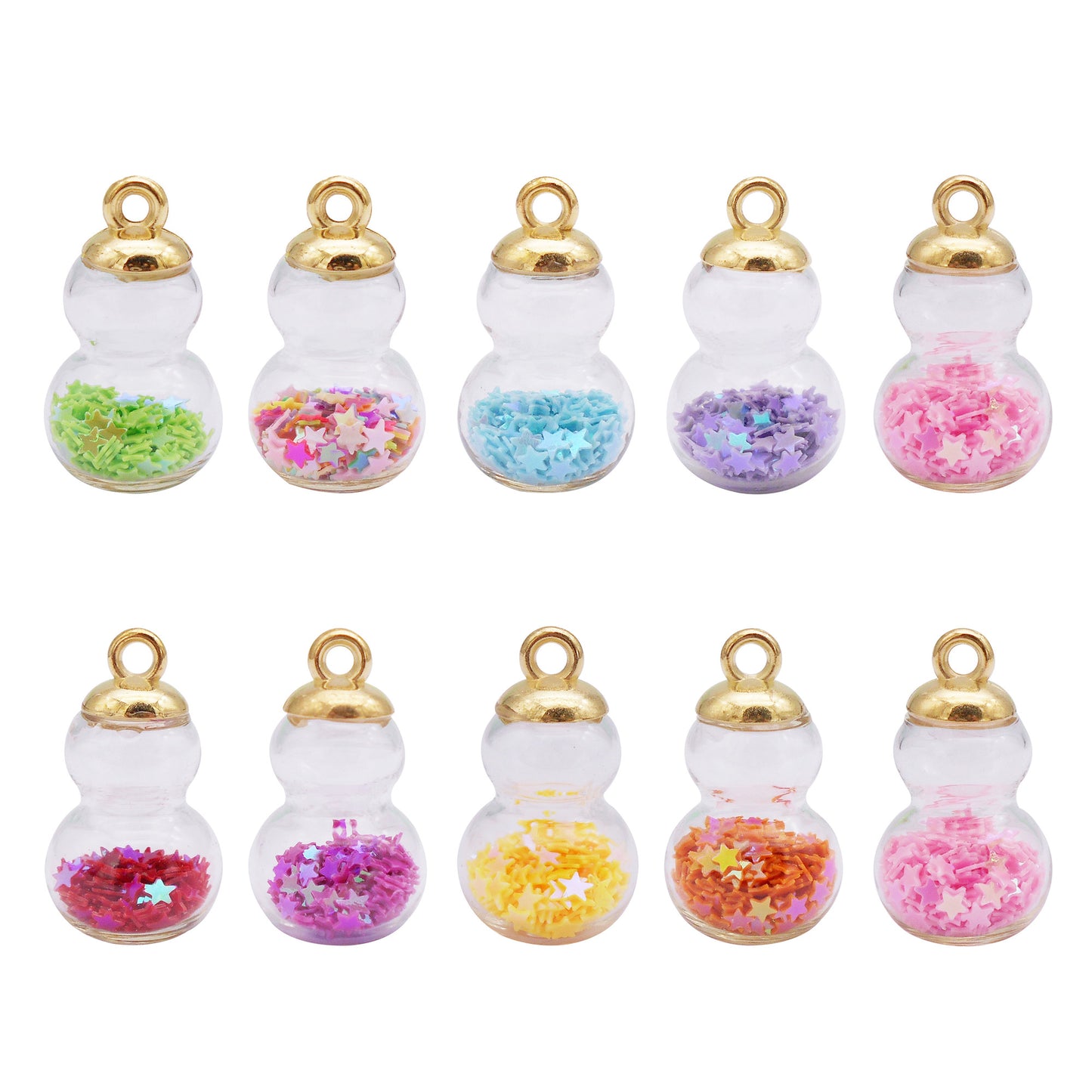 10Pcs Glass Gourd-Shaped Charm with Star Glitters Transparent Double-Circle Pendant for DIY Jewelry Making Necklace Bracelet Earring Craft Decor 28x16mm