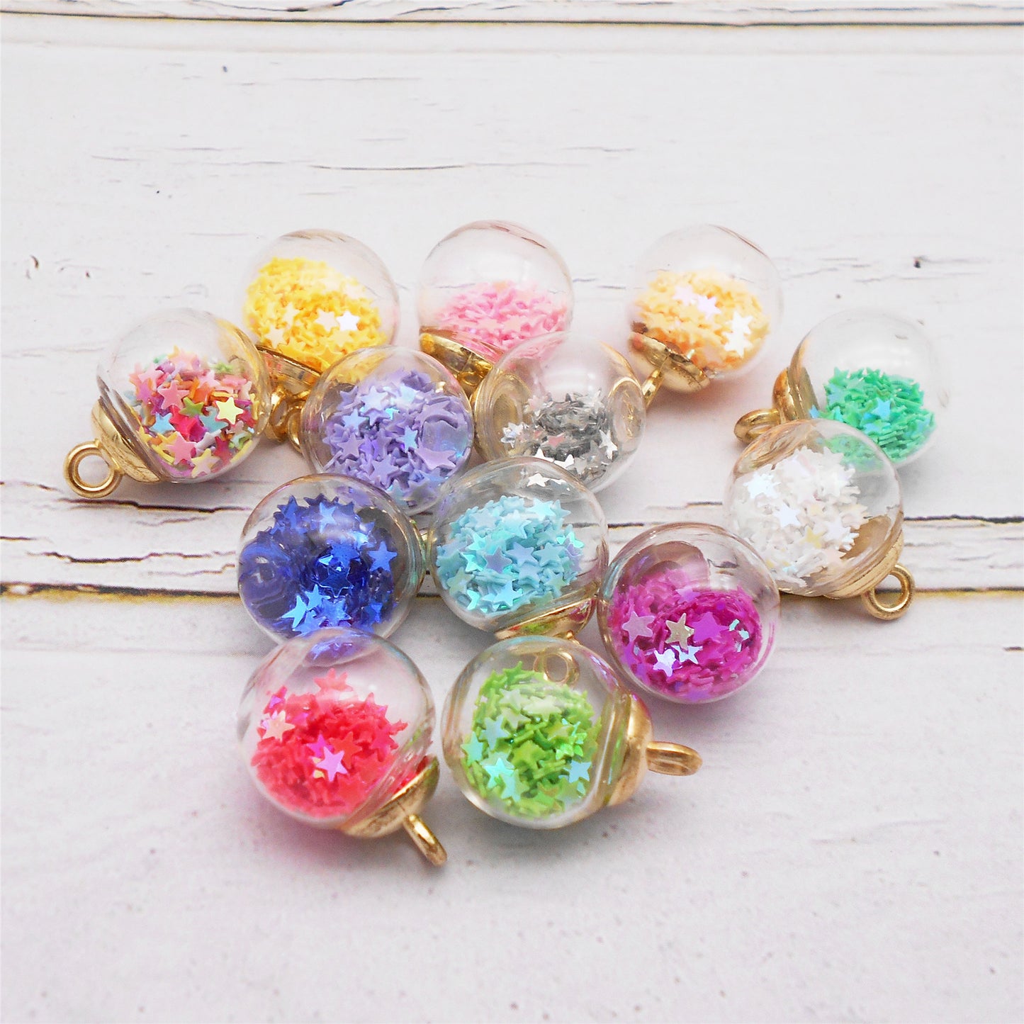 10Pcs Transparent Crystal Glass Ball Charm with Glitter Star for Necklace Bracelet Pendant Making DIY Crafts Supplies Phone Chain Decor 22x16mm