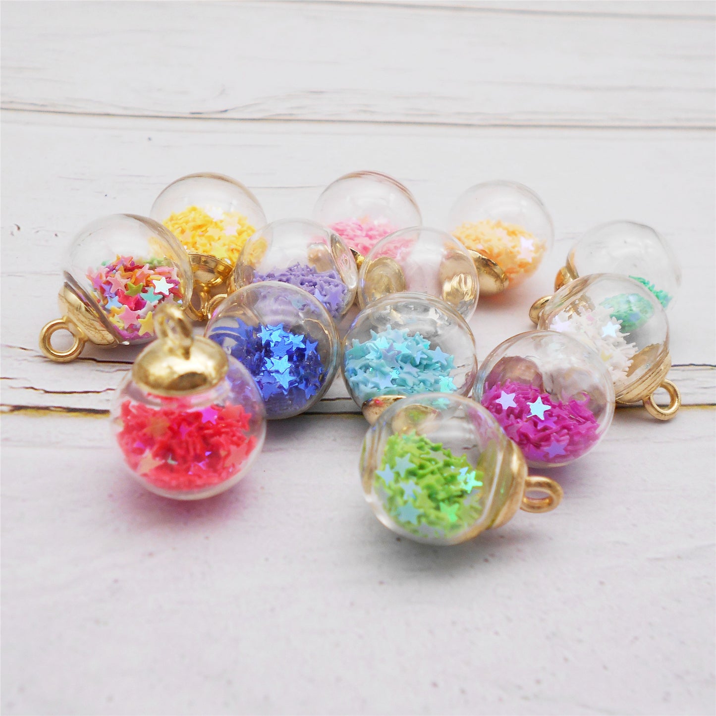 10Pcs Transparent Crystal Glass Ball Charm with Glitter Star for Necklace Bracelet Pendant Making DIY Crafts Supplies Phone Chain Decor 22x16mm