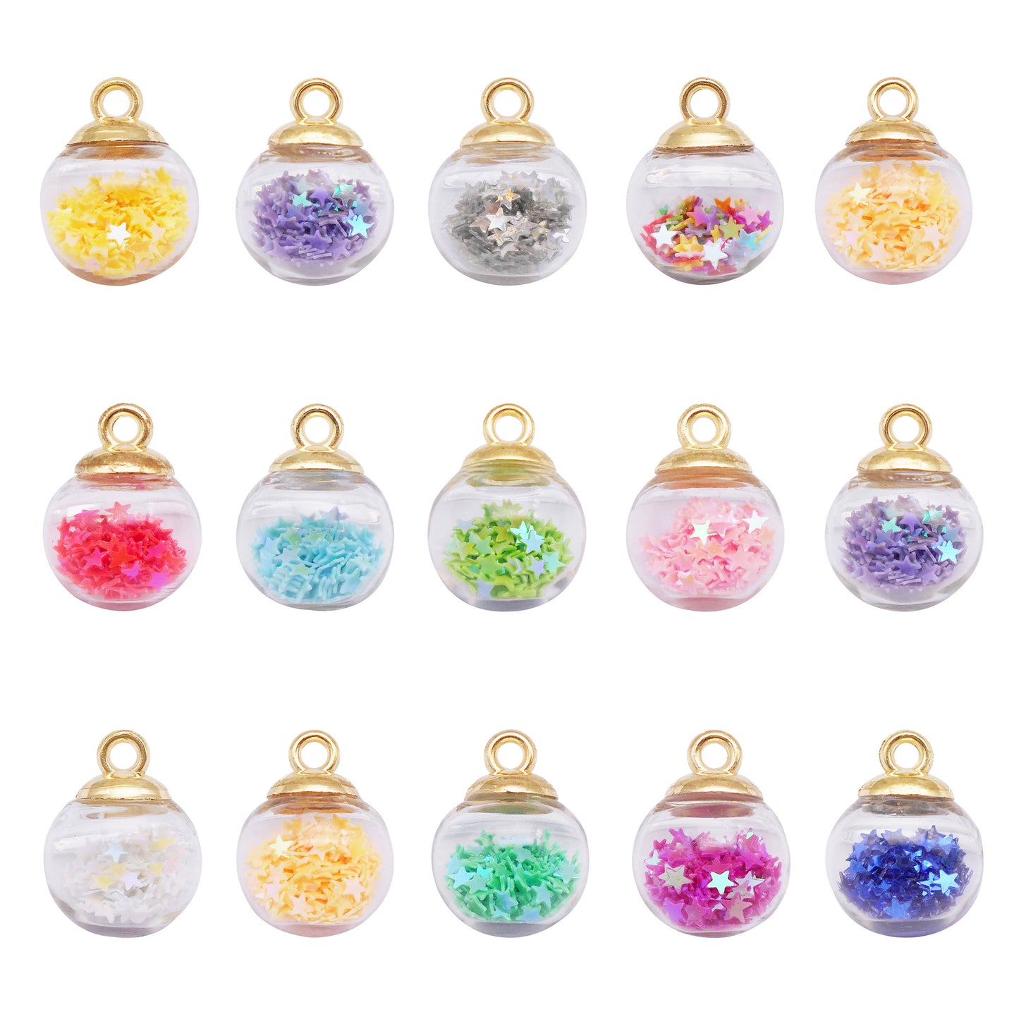 10Pcs Transparent Crystal Glass Ball Charm with Glitter Star for Necklace Bracelet Pendant Making DIY Crafts Supplies Phone Chain Decor 22x16mm