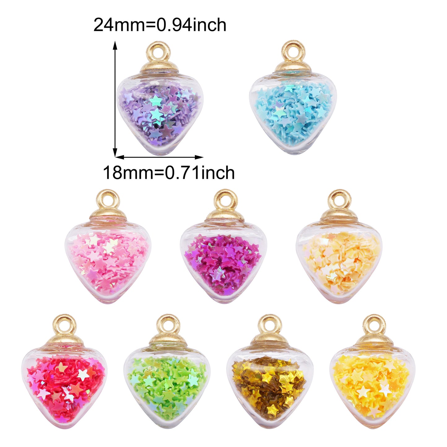 10Pcs Transparent Star Shape Charm with Star Glitter 24x18mm Crystal Glass Pendant DIY Jewelry Accessory for Necklace Bracelet Earrings Making Crafts Keychain Decor