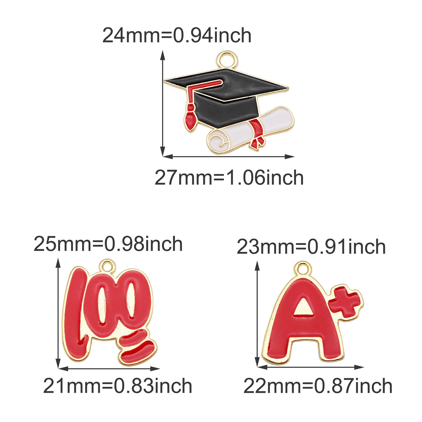 6Pcs Alloy Enamel Doctoral Cap, 100-Point, A+ Design Charms Graduation Time Pendant DIY Jewelry Making Accessory Graduation Gift for Friends