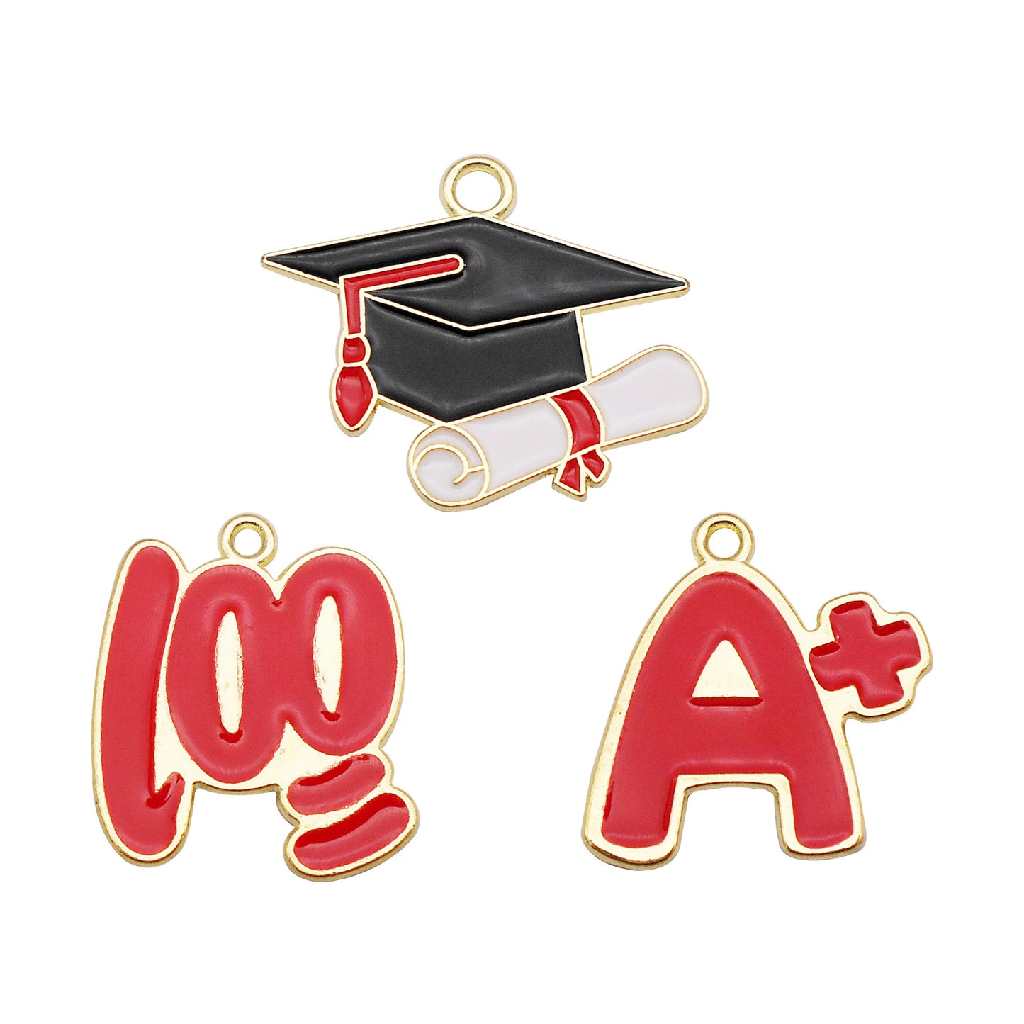 6Pcs Alloy Enamel Doctoral Cap, 100-Point, A+ Design Charms Graduation Time Pendant DIY Jewelry Making Accessory Graduation Gift for Friends