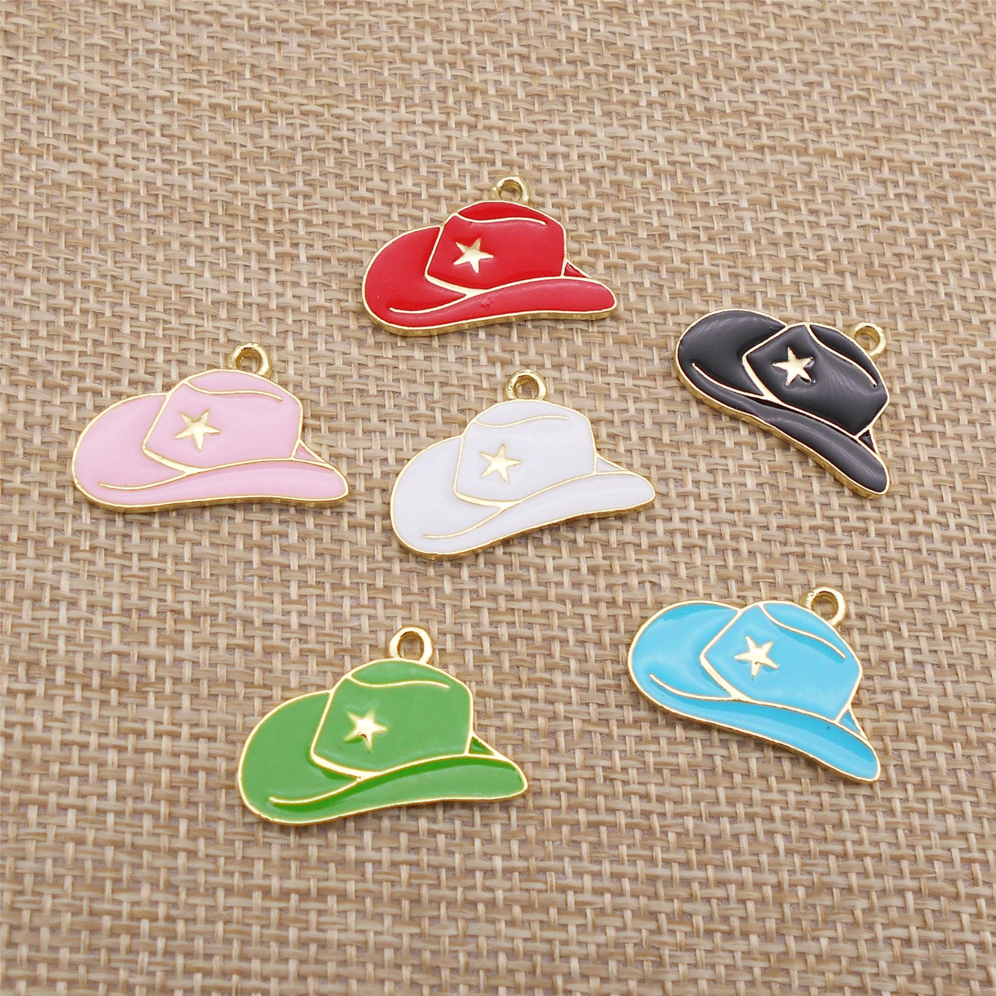 6Pcs Enamel Hat Charm 16x24mm Cowboy Hat Design Alloy Pendant DIY Jewelry Accessory for Necklace Bracelet Earrings Craft Decor