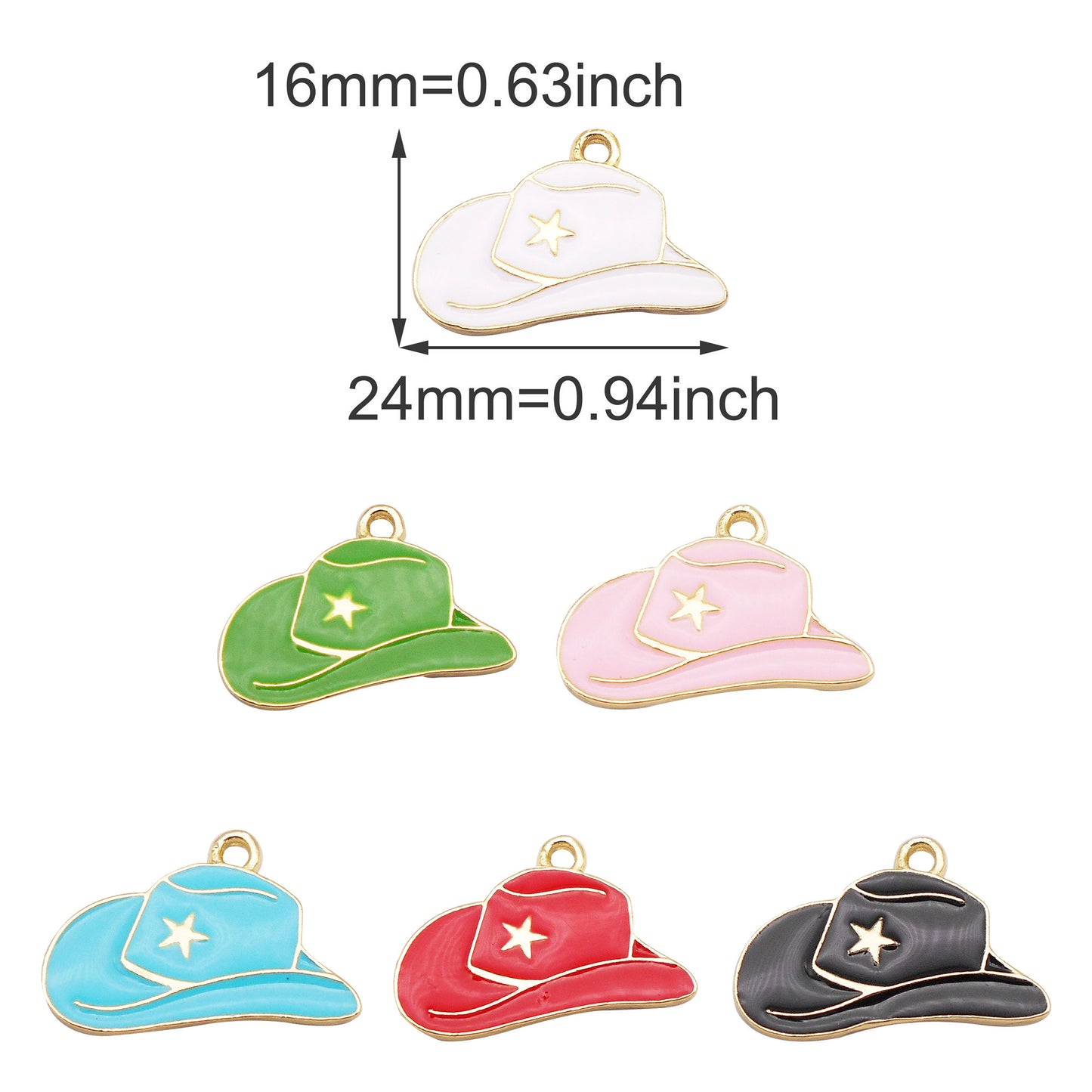 6Pcs Enamel Hat Charm 16x24mm Cowboy Hat Design Alloy Pendant DIY Jewelry Accessory for Necklace Bracelet Earrings Craft Decor