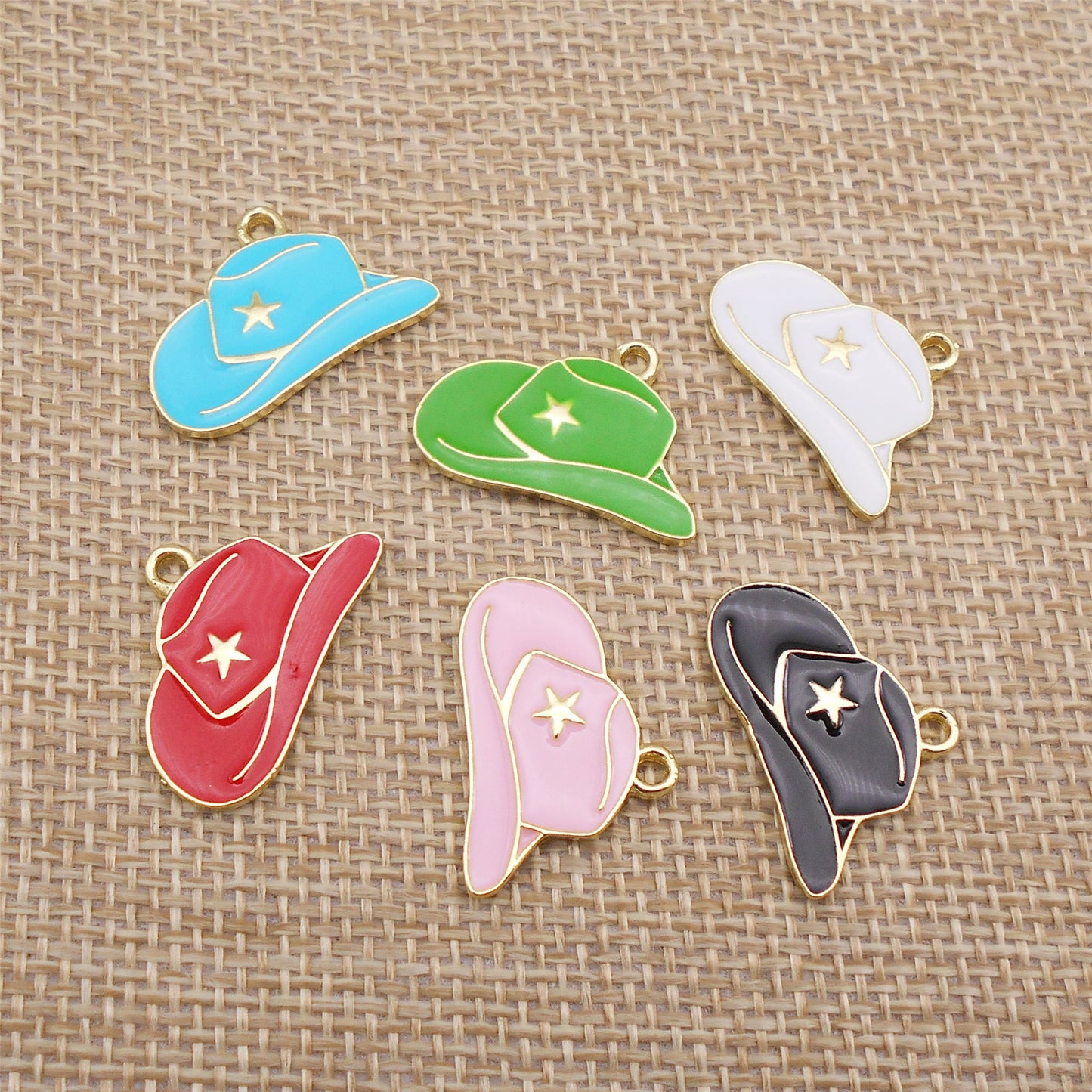 6Pcs Enamel Hat Charm 16x24mm Cowboy Hat Design Alloy Pendant DIY Jewelry Accessory for Necklace Bracelet Earrings Craft Decor