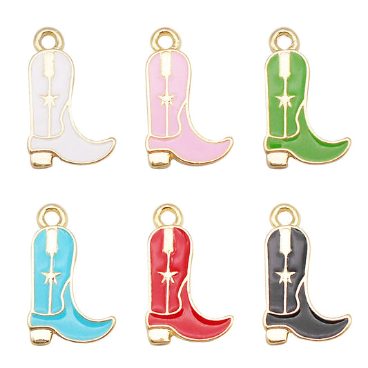 6Pcs Cowboy Boot Charm 19x11mm Enamel Alloy Pendant for Jewelry Earrings Making DIY Keychain Phone Chain Craft Decor