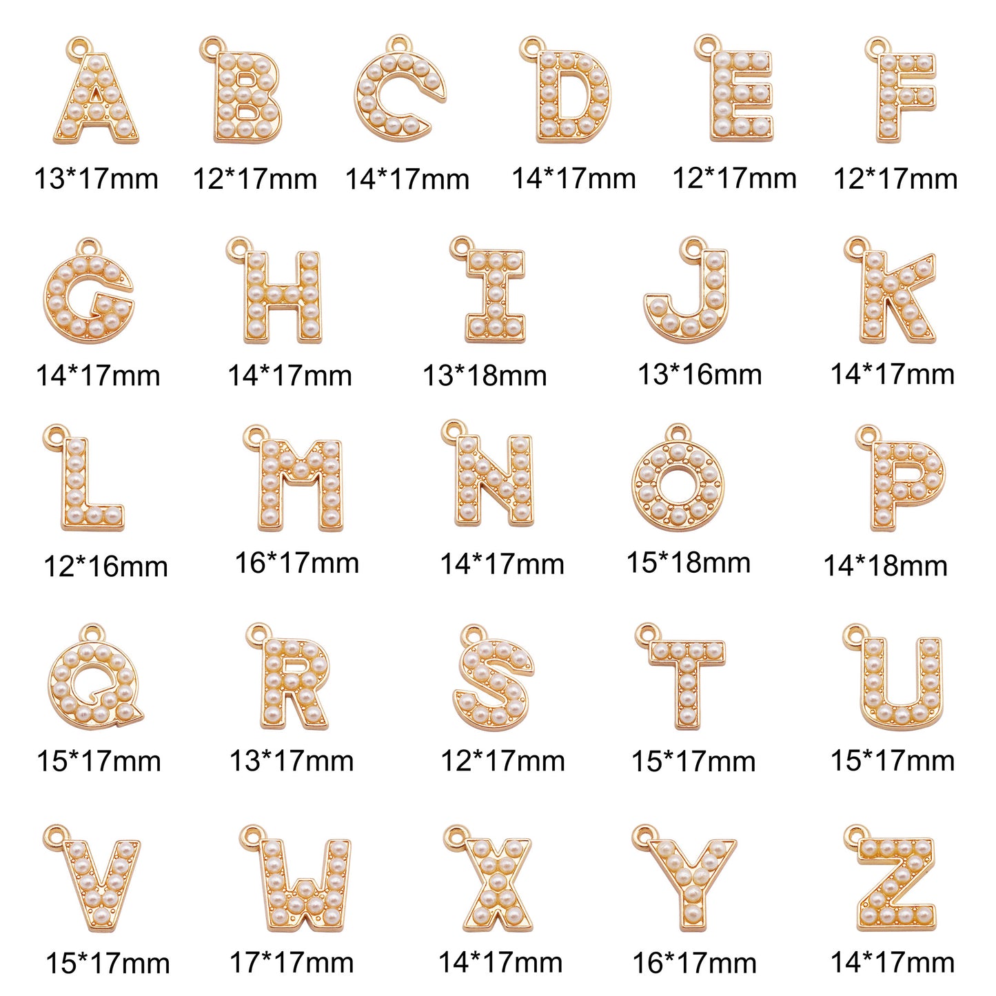 10Pcs Alloy Bezel A-Z Letter Charm Faux Pearl Embellished Gold Color Pendant DIY Jewelry Dangle for Necklace Ankle Bracelet Making