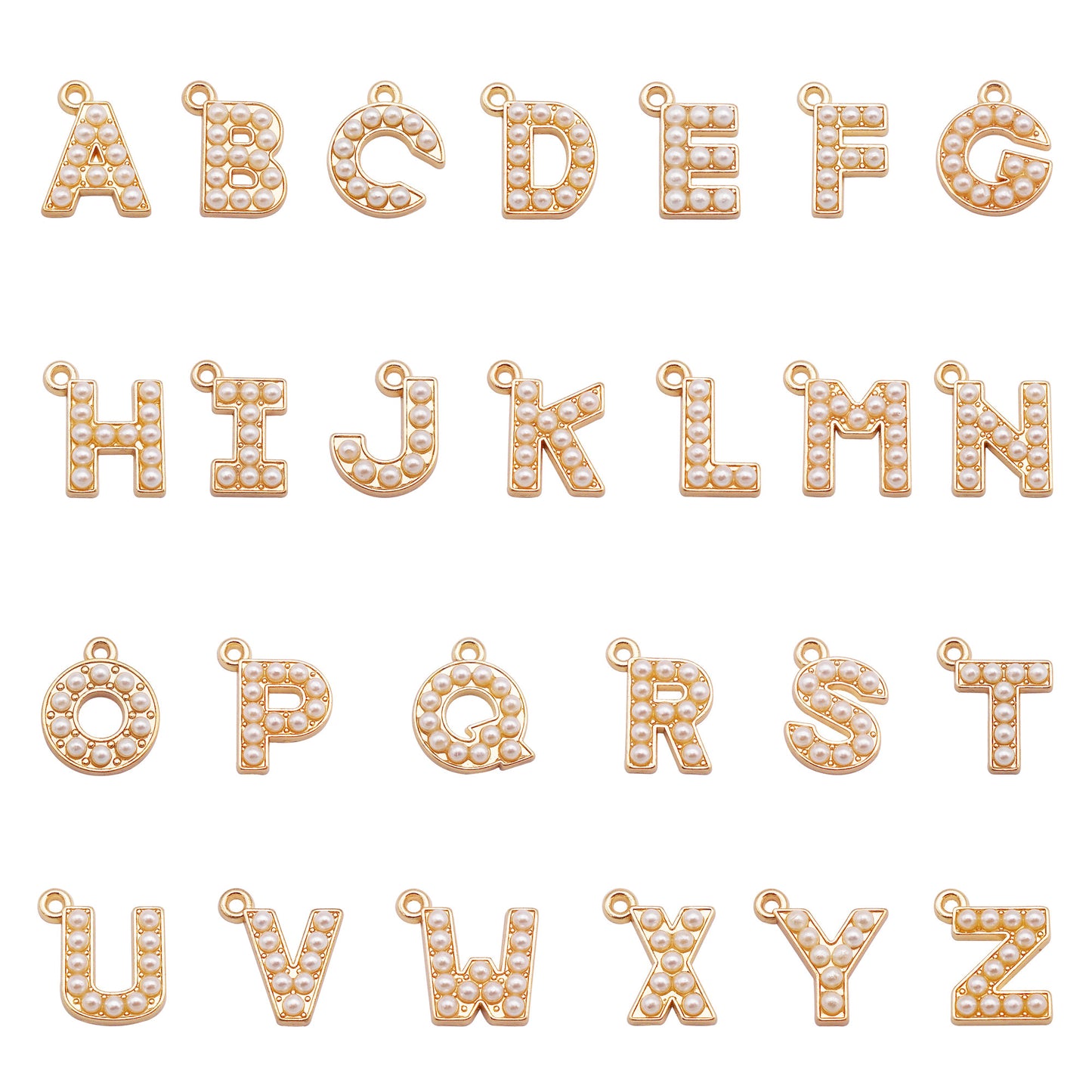 10Pcs Alloy Bezel A-Z Letter Charm Faux Pearl Embellished Gold Color Pendant DIY Jewelry Dangle for Necklace Ankle Bracelet Making