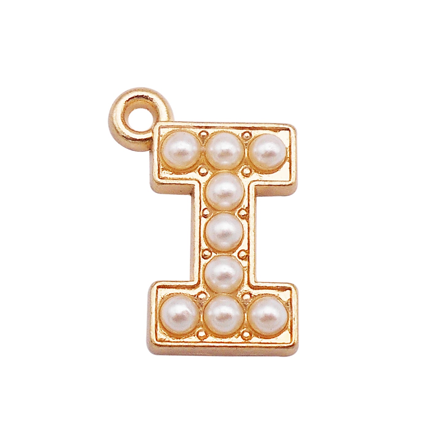 10Pcs Alloy Bezel A-Z Letter Charm Faux Pearl Embellished Gold Color Pendant DIY Jewelry Dangle for Necklace Ankle Bracelet Making