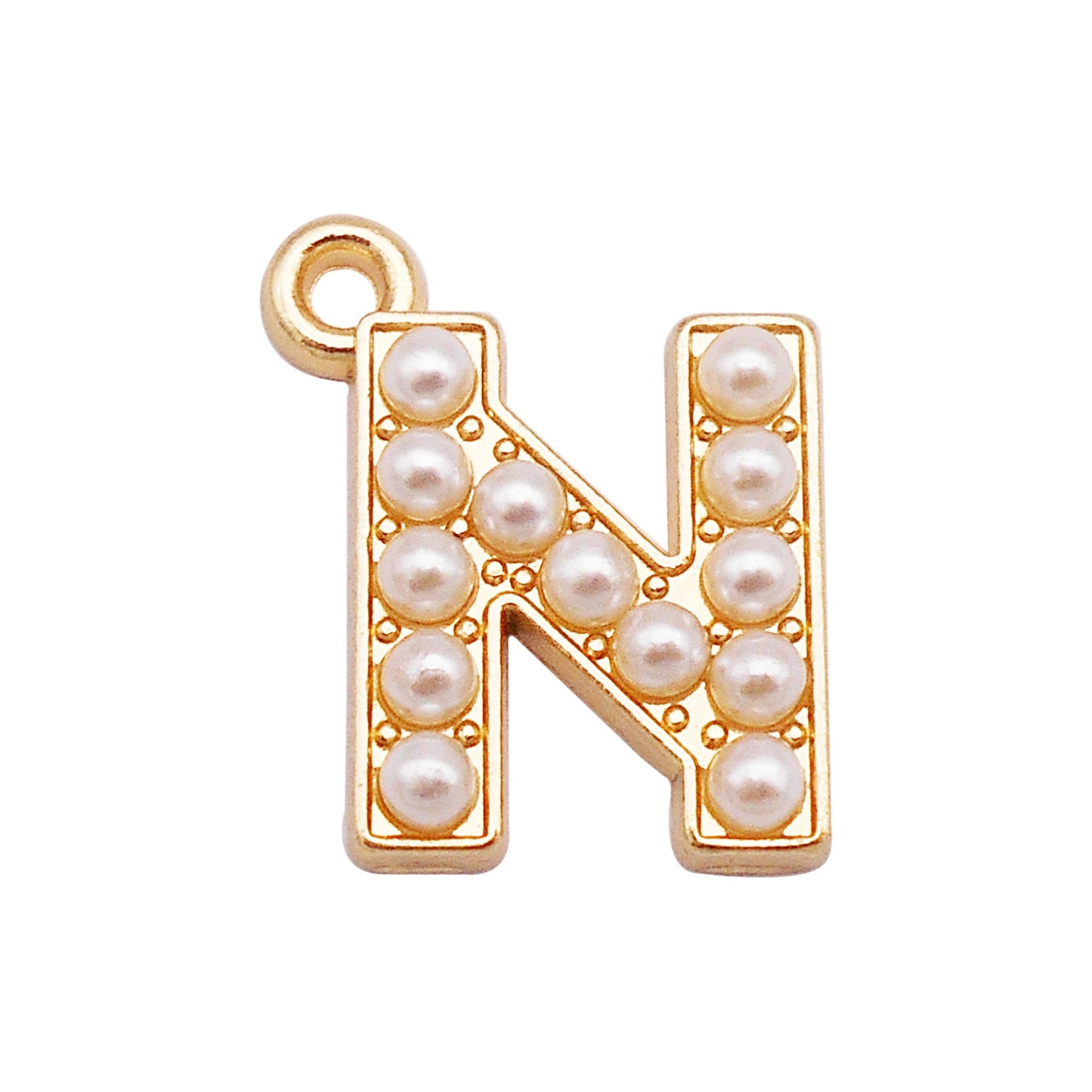10Pcs Alloy Bezel A-Z Letter Charm Faux Pearl Embellished Gold Color Pendant DIY Jewelry Dangle for Necklace Ankle Bracelet Making