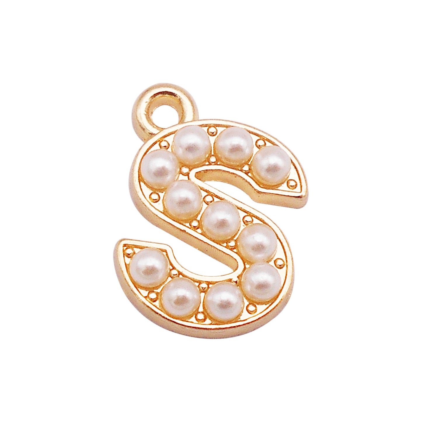 10Pcs Alloy Bezel A-Z Letter Charm Faux Pearl Embellished Gold Color Pendant DIY Jewelry Dangle for Necklace Ankle Bracelet Making