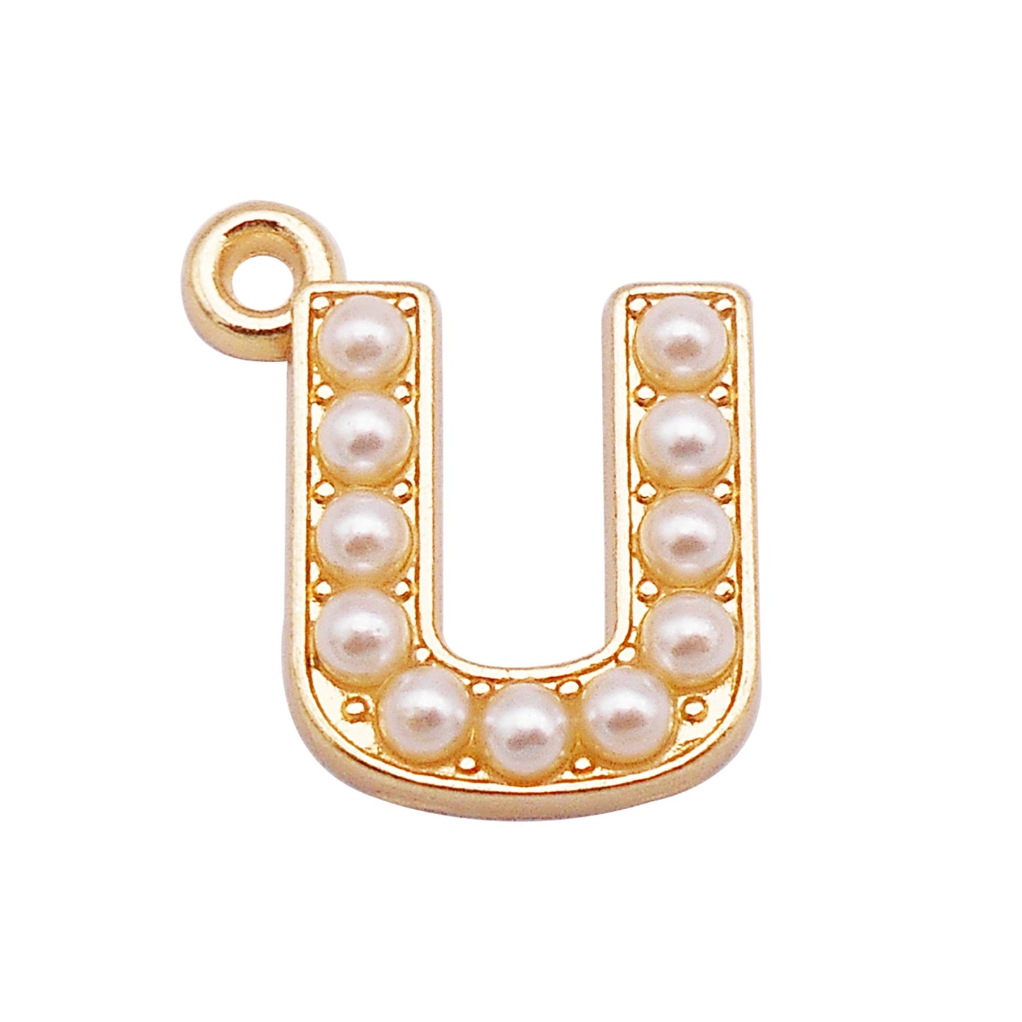 10Pcs Alloy Bezel A-Z Letter Charm Faux Pearl Embellished Gold Color Pendant DIY Jewelry Dangle for Necklace Ankle Bracelet Making