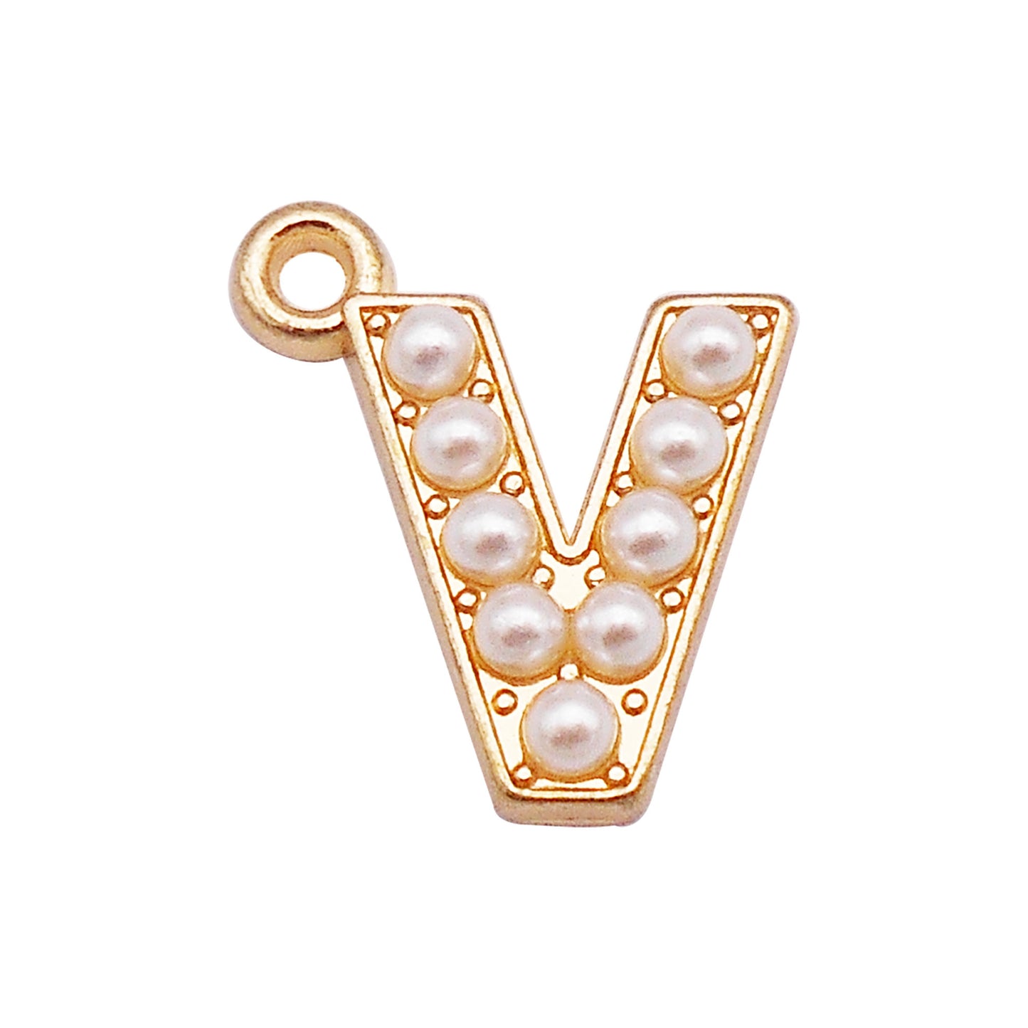 10Pcs Alloy Bezel A-Z Letter Charm Faux Pearl Embellished Gold Color Pendant DIY Jewelry Dangle for Necklace Ankle Bracelet Making