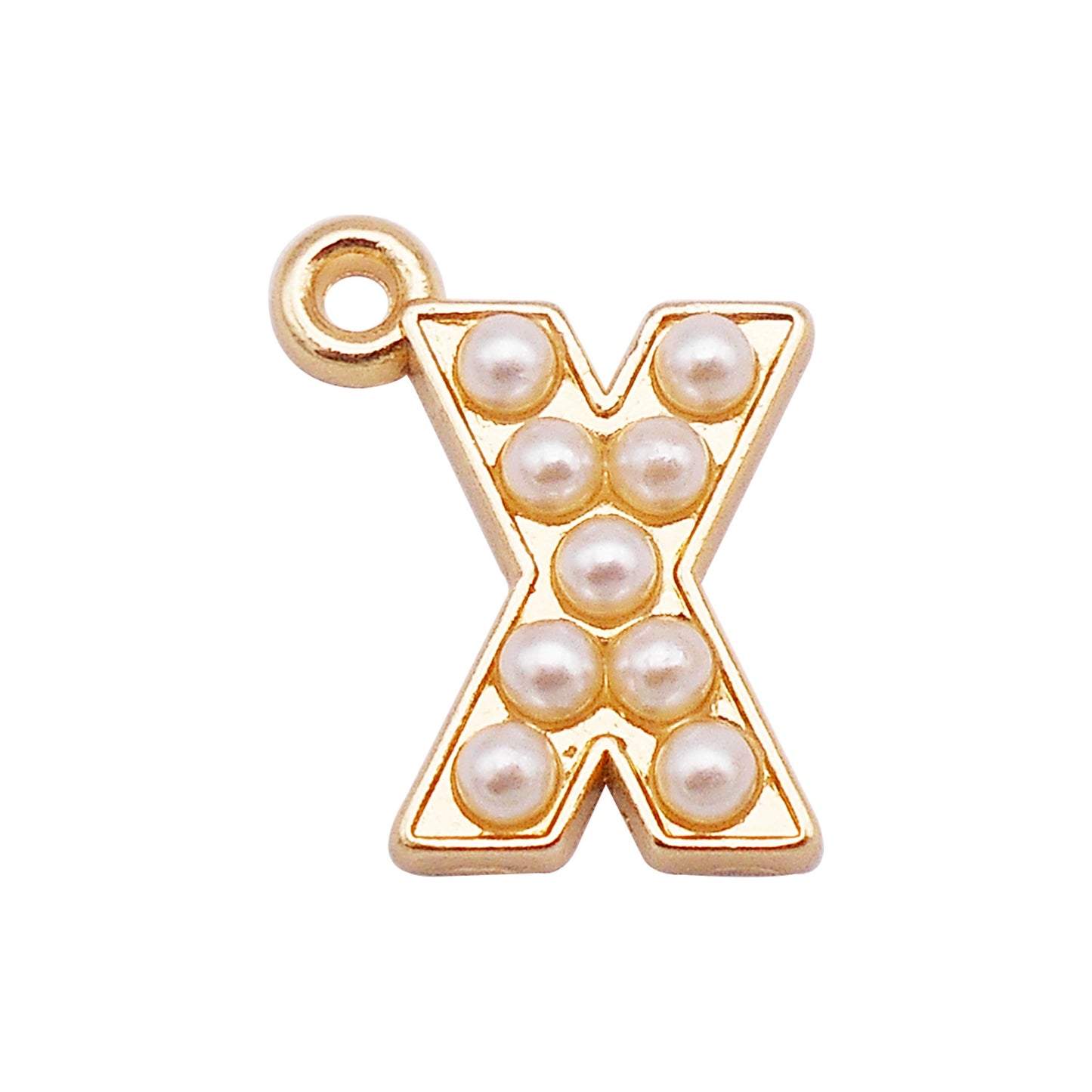 10Pcs Alloy Bezel A-Z Letter Charm Faux Pearl Embellished Gold Color Pendant DIY Jewelry Dangle for Necklace Ankle Bracelet Making