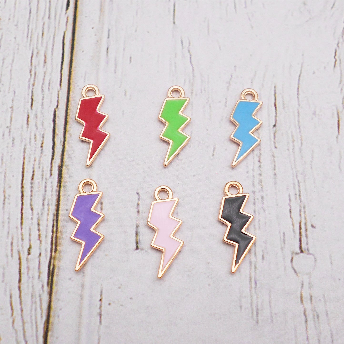12Pcs Gold Edge Lightning Bolt Charm Enamel Alloy Flash Thunder Pendant Geometric Design for Jewelry Necklace Bracelet Earrings Making DIY Crafts Decor 19x7mm