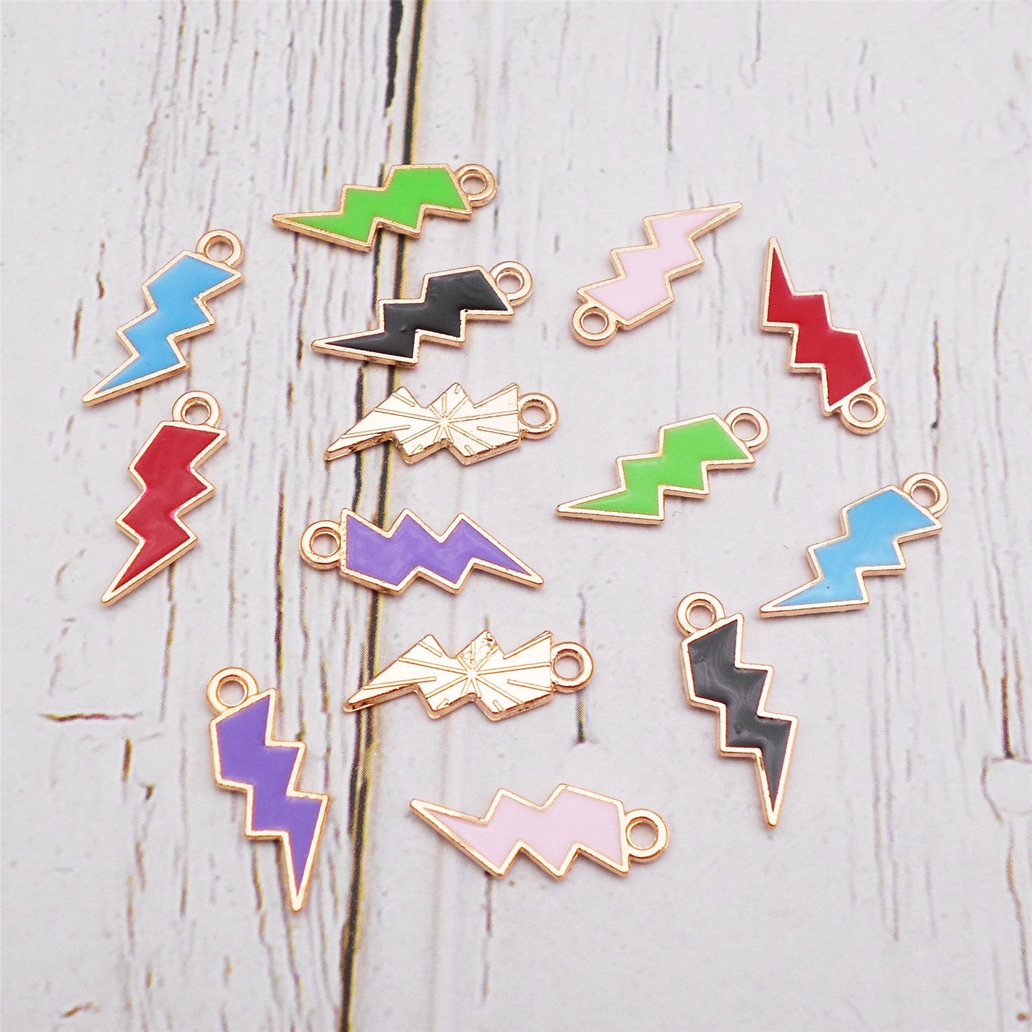 12Pcs Gold Edge Lightning Bolt Charm Enamel Alloy Flash Thunder Pendant Geometric Design for Jewelry Necklace Bracelet Earrings Making DIY Crafts Decor 19x7mm