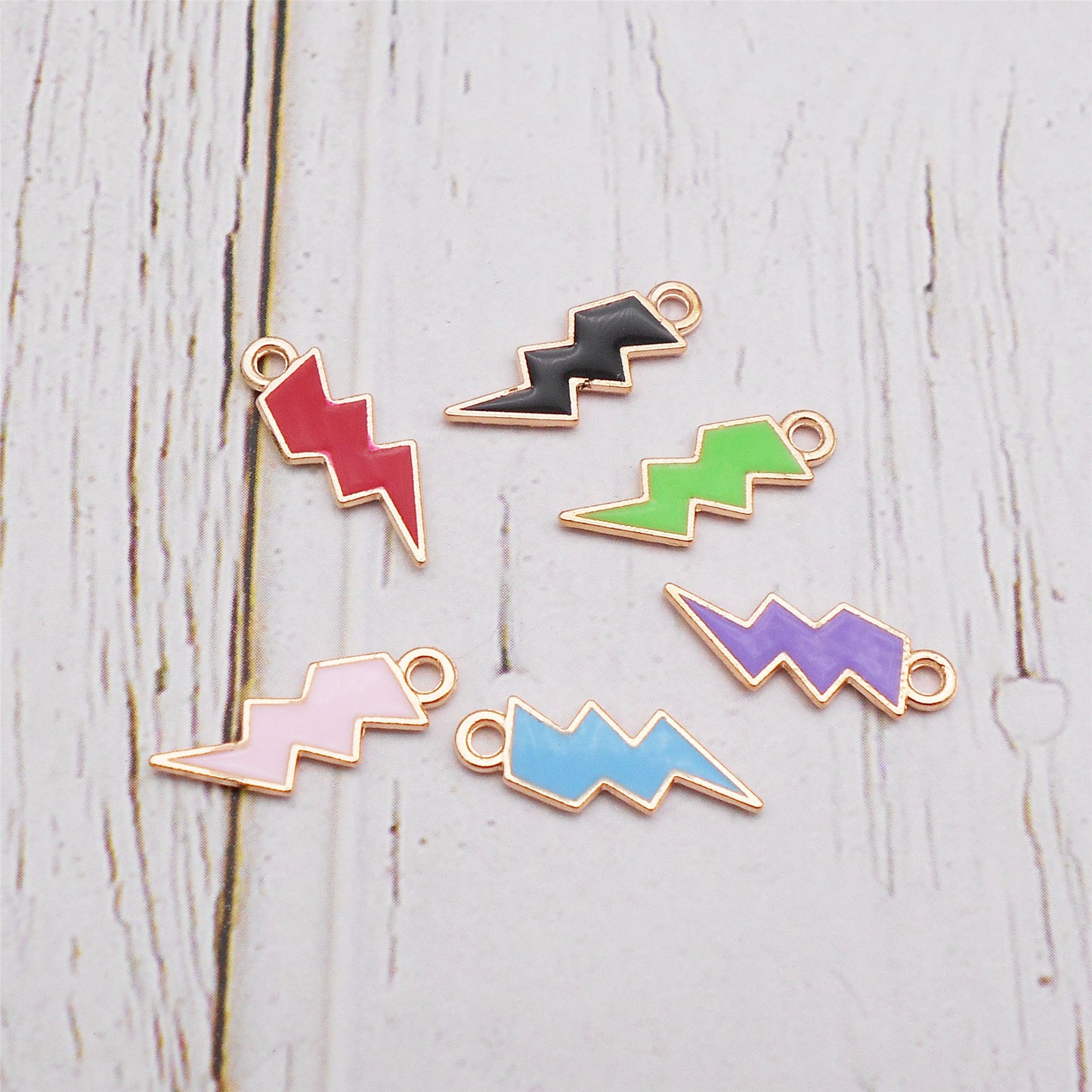12Pcs Gold Edge Lightning Bolt Charm Enamel Alloy Flash Thunder Pendant Geometric Design for Jewelry Necklace Bracelet Earrings Making DIY Crafts Decor 19x7mm