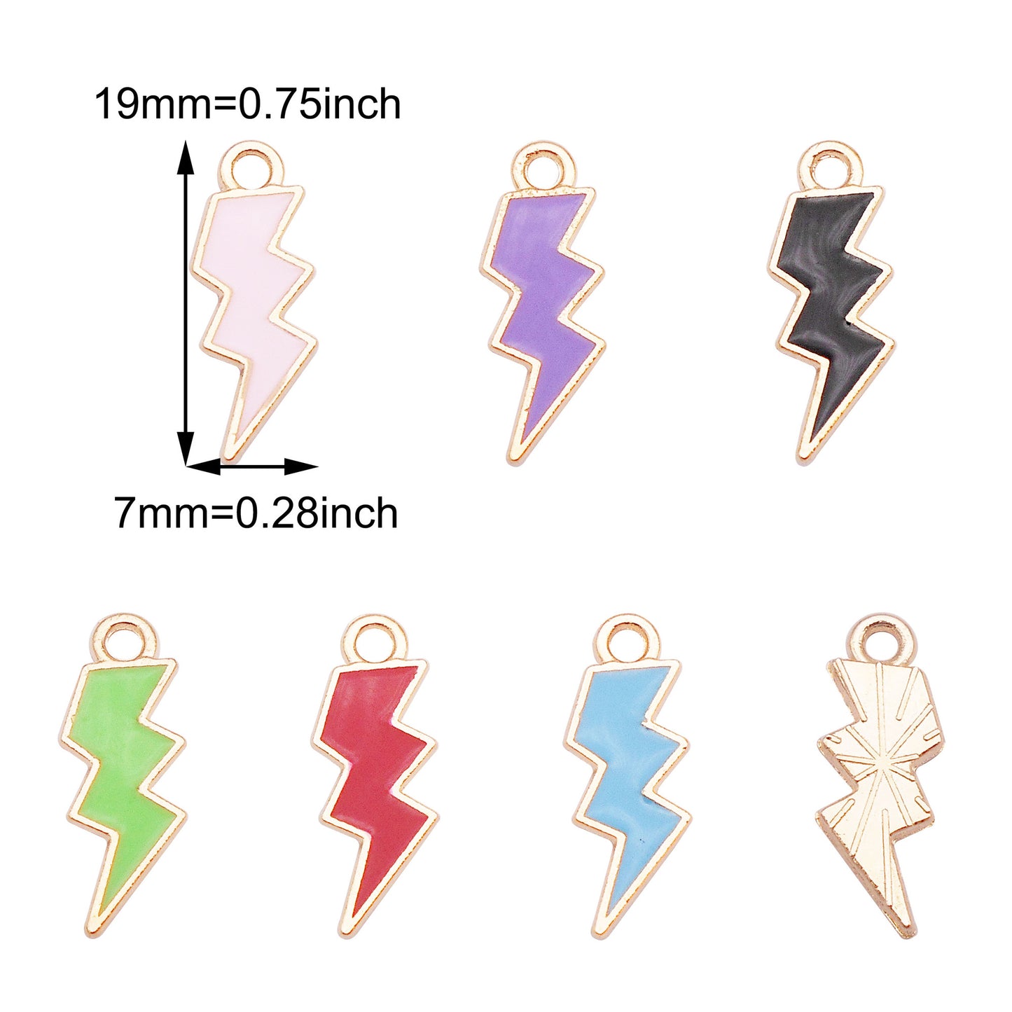 12Pcs Gold Edge Lightning Bolt Charm Enamel Alloy Flash Thunder Pendant Geometric Design for Jewelry Necklace Bracelet Earrings Making DIY Crafts Decor 19x7mm