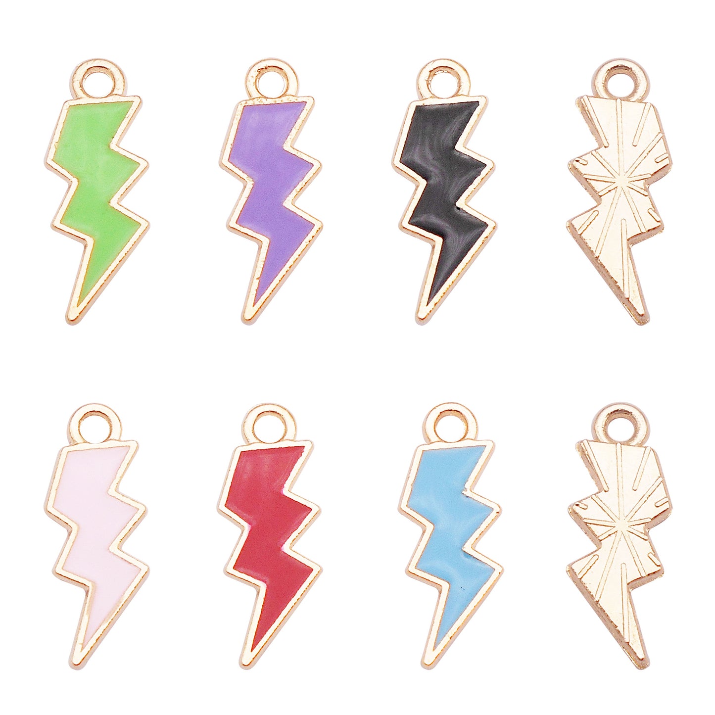 12Pcs Gold Edge Lightning Bolt Charm Enamel Alloy Flash Thunder Pendant Geometric Design for Jewelry Necklace Bracelet Earrings Making DIY Crafts Decor 19x7mm