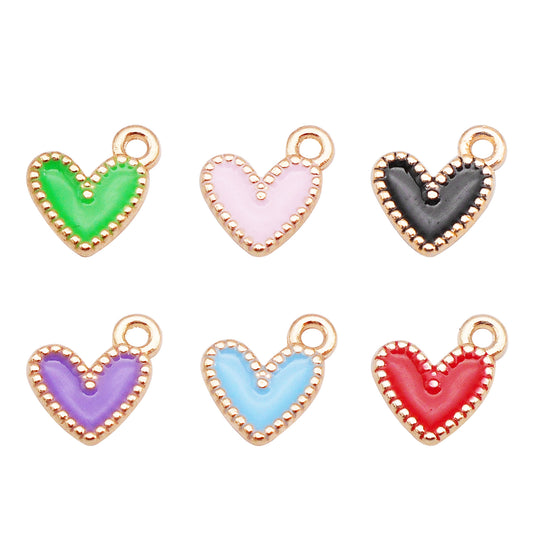 12Pcs Minimalist Heart Charm Enamel Alloy Pendant for Jewelry Necklace Earrings Making DIY Crafts Decor 9x9mm