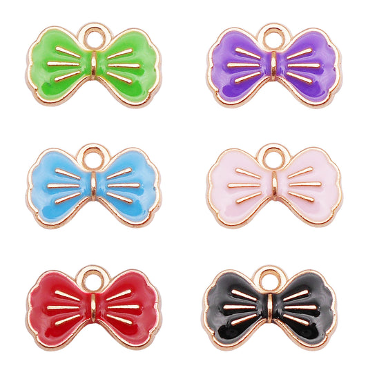 12Pcs Enamel Bow Charm Alloy 10x15mm Bowknot Pendant DIY Jewelry Dangle Necklace Bracelet Earrings Making Accessory Crafts Decor