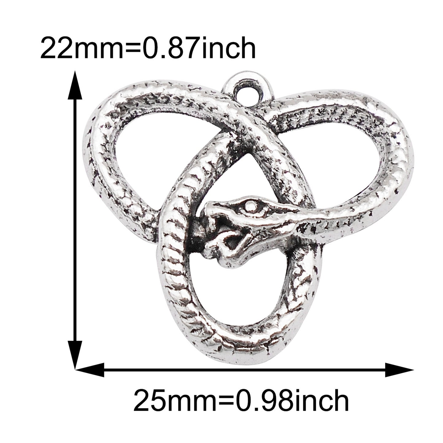 10Pcs Antique Silver Twisted Snake Charm 22x25mm Metal Ouroboros Pendant for Jewelry Necklace Making DIY Crafts Decor