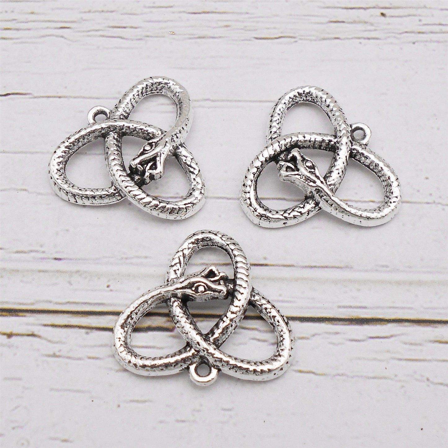 10Pcs Antique Silver Twisted Snake Charm 22x25mm Metal Ouroboros Pendant for Jewelry Necklace Making DIY Crafts Decor