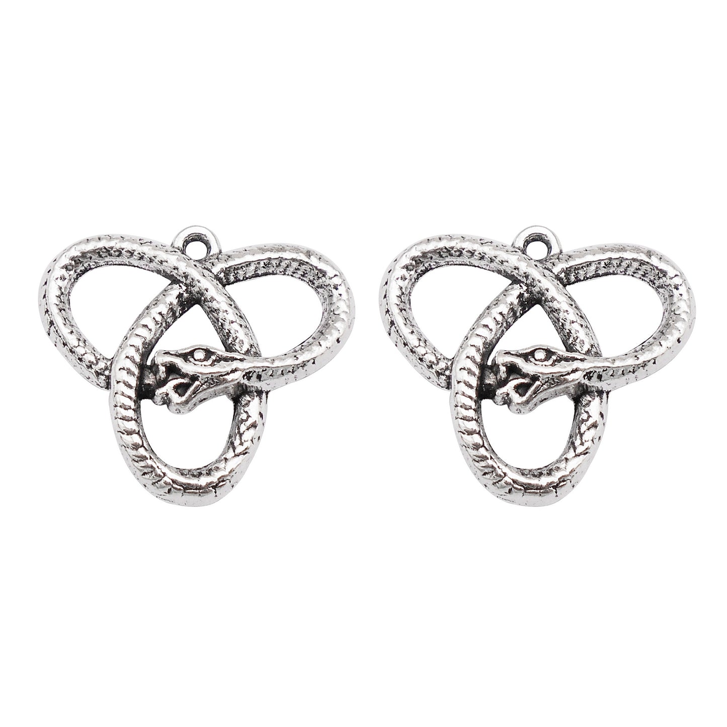 10Pcs Antique Silver Twisted Snake Charm 22x25mm Metal Ouroboros Pendant for Jewelry Necklace Making DIY Crafts Decor