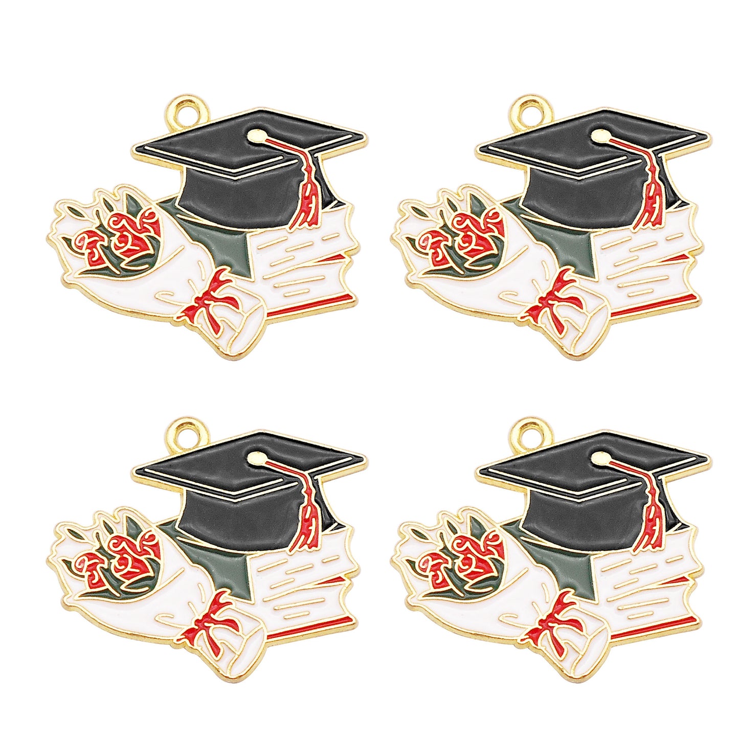 6Pcs Enamel Study Series Charm Alloy Pencil Book Doctoral Cap Design Pendant Graduation Gifts Jewelry Necklace Bracelet Making Accessory DIY Crafts Decor