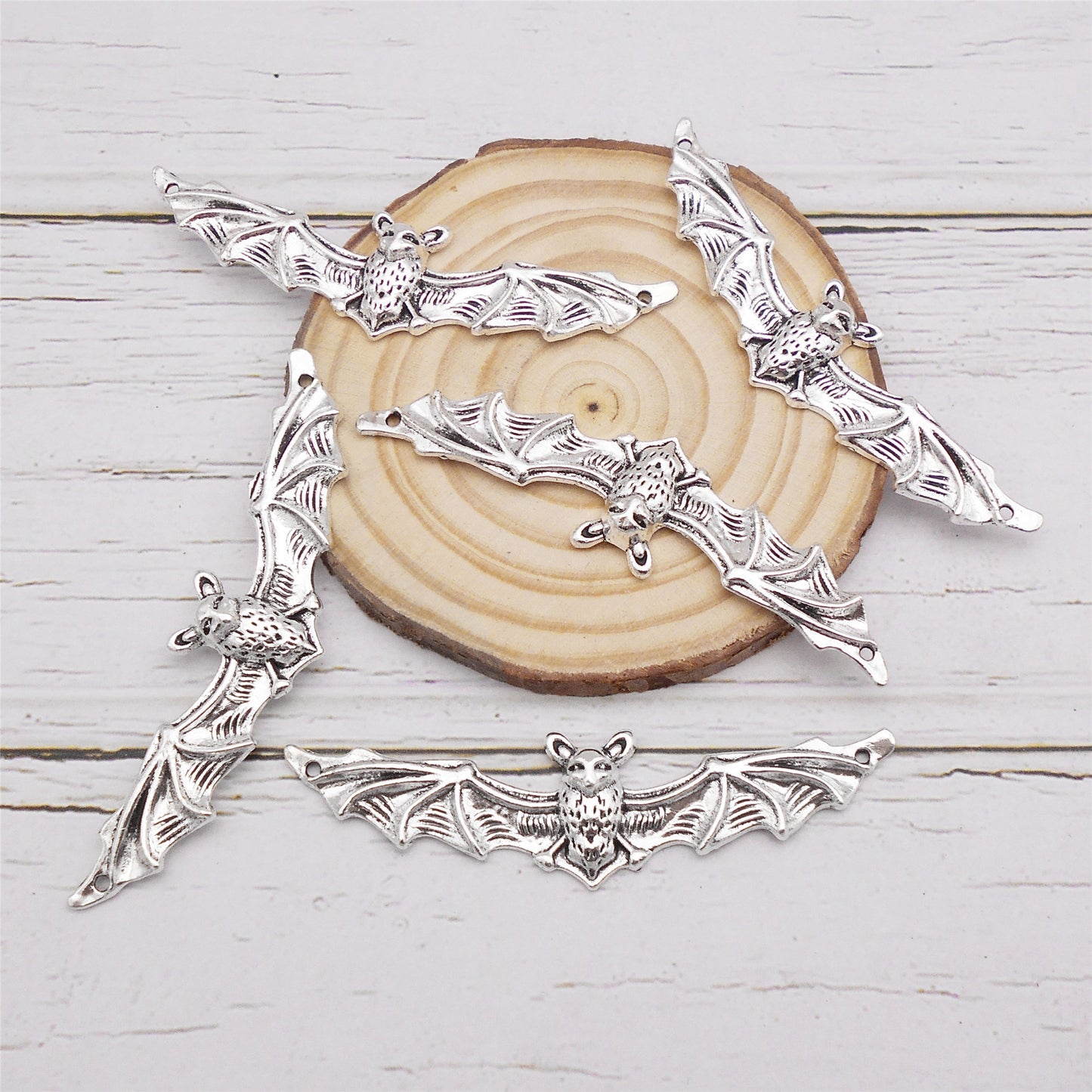 10pcs Antique Silver Bat Charm 17x65mm Alloy Halloween Pendant for Jewelry Necklace Bracelet Earrings Making DIY Crafts Decor