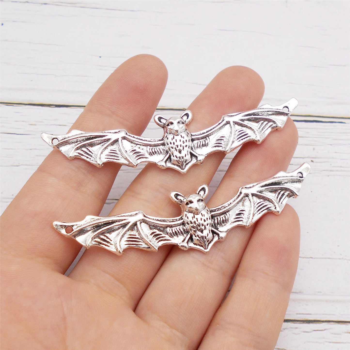 10pcs Antique Silver Bat Charm 17x65mm Alloy Halloween Pendant for Jewelry Necklace Bracelet Earrings Making DIY Crafts Decor