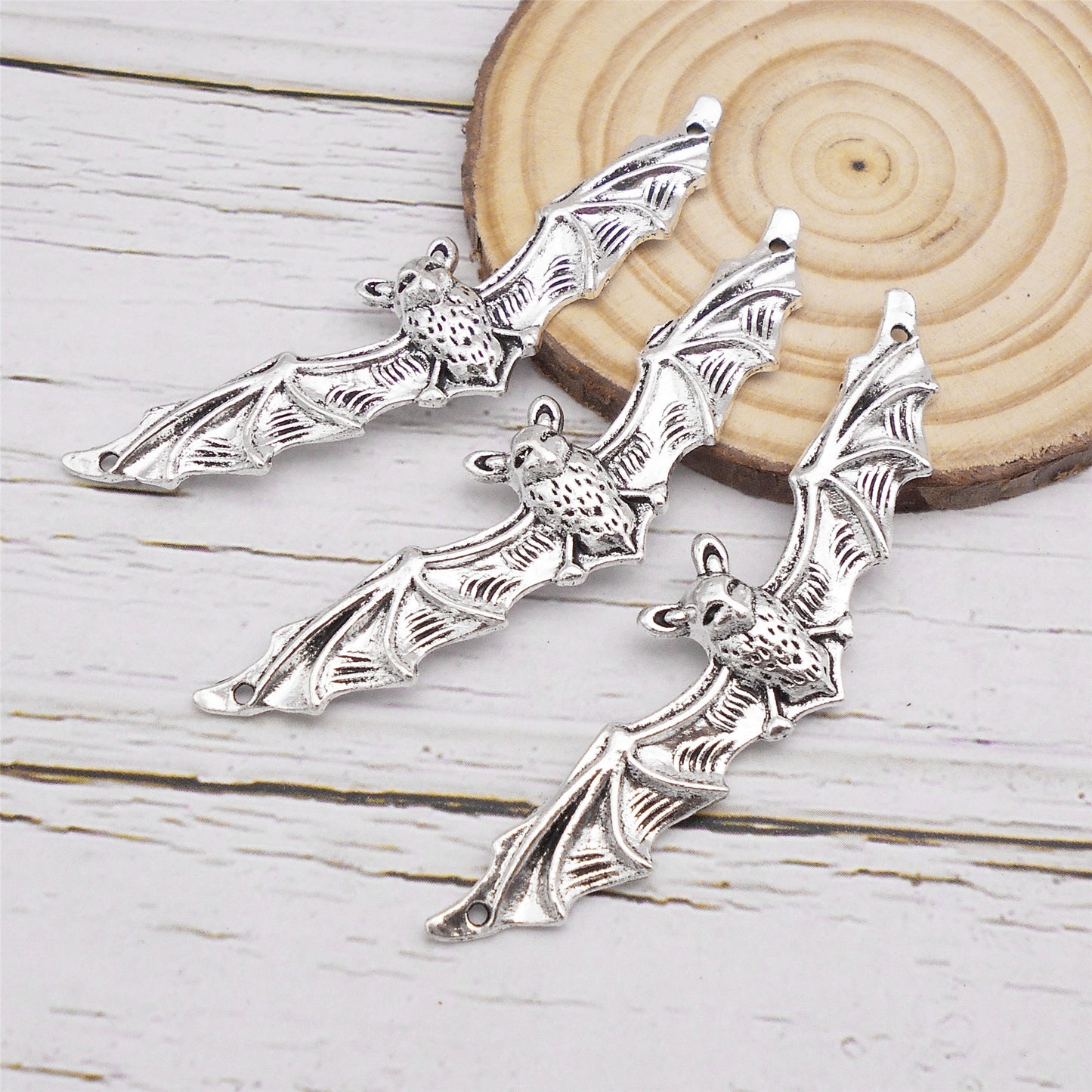 10pcs Antique Silver Bat Charm 17x65mm Alloy Halloween Pendant for Jewelry Necklace Bracelet Earrings Making DIY Crafts Decor
