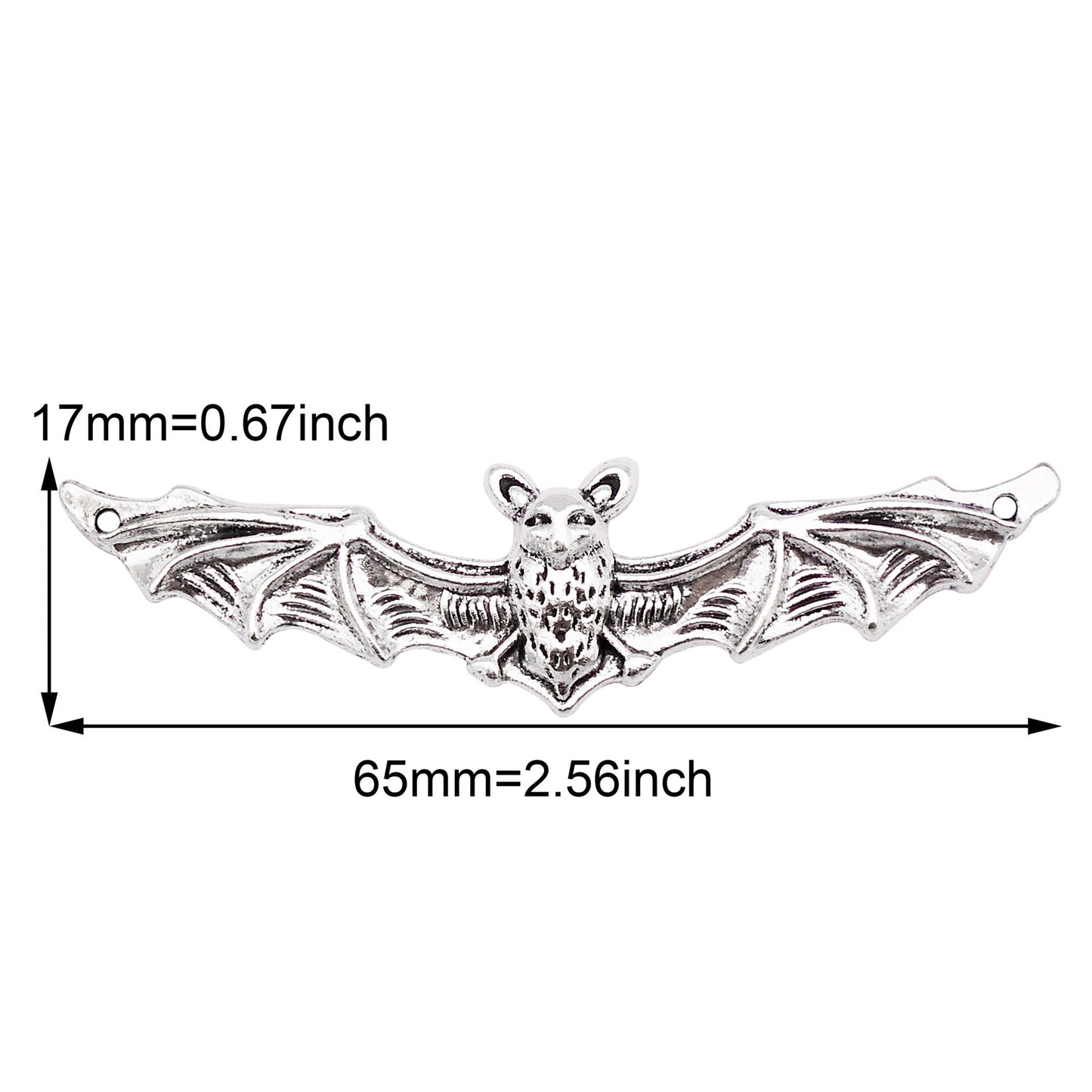 10pcs Antique Silver Bat Charm 17x65mm Alloy Halloween Pendant for Jewelry Necklace Bracelet Earrings Making DIY Crafts Decor
