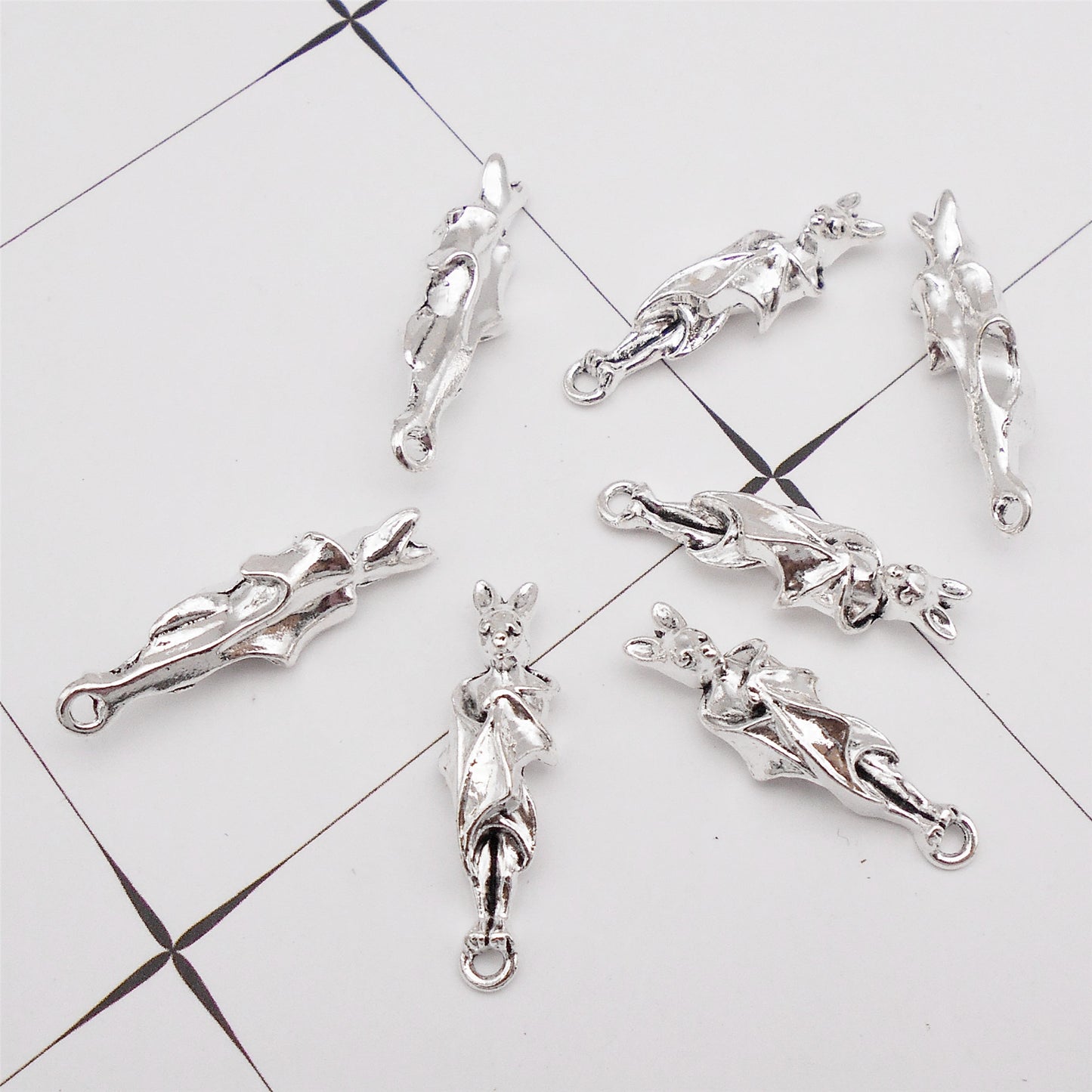 10Pcs Gothic Hanging Bat Charm 30x9mm Antique Silver Alloy Bat Pendant Halloween Dangle for Jewelry Necklace Bracelet Making DIY Crafts Decor