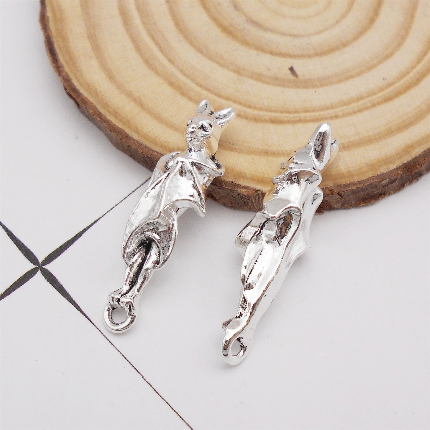 10Pcs Gothic Hanging Bat Charm 30x9mm Antique Silver Alloy Bat Pendant Halloween Dangle for Jewelry Necklace Bracelet Making DIY Crafts Decor