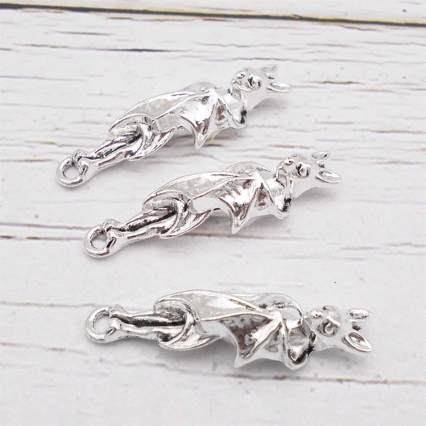 10Pcs Gothic Hanging Bat Charm 30x9mm Antique Silver Alloy Bat Pendant Halloween Dangle for Jewelry Necklace Bracelet Making DIY Crafts Decor