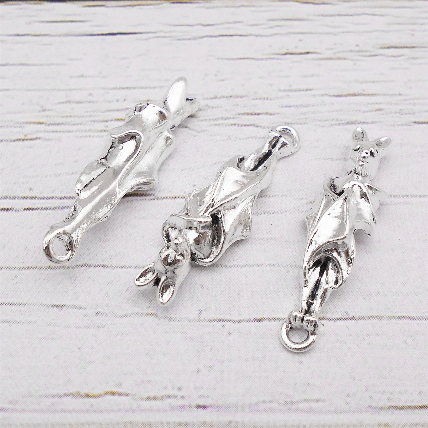 10Pcs Gothic Hanging Bat Charm 30x9mm Antique Silver Alloy Bat Pendant Halloween Dangle for Jewelry Necklace Bracelet Making DIY Crafts Decor