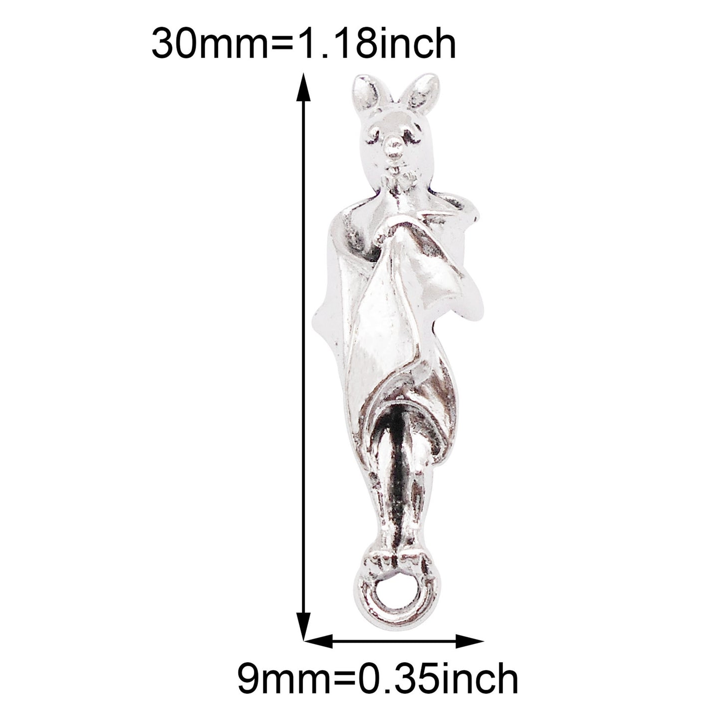 10Pcs Gothic Hanging Bat Charm 30x9mm Antique Silver Alloy Bat Pendant Halloween Dangle for Jewelry Necklace Bracelet Making DIY Crafts Decor