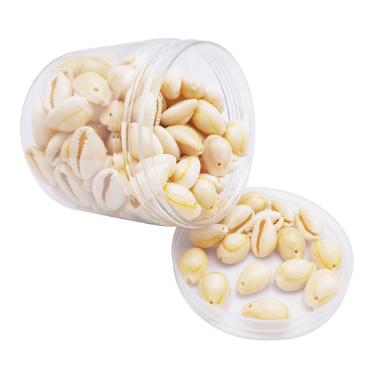 110g One Jar of Gold-ringer Cowrie with Hole, High-Gloss Sea Shell Natural Beach Shell for DIY Phone Case Phone Chain Jewelry Crafts Supplies, Beach Wedding Decor, Fish Tank & Aquarium Decoration