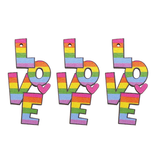 2Pcs Colorful Alphabet 'Love' Charm with Heart Decoration, 45x22mm Wood Dangle for Pendant Jewelry Making, Earring Necklace Bracelet Decor, DIY Craft Supplies