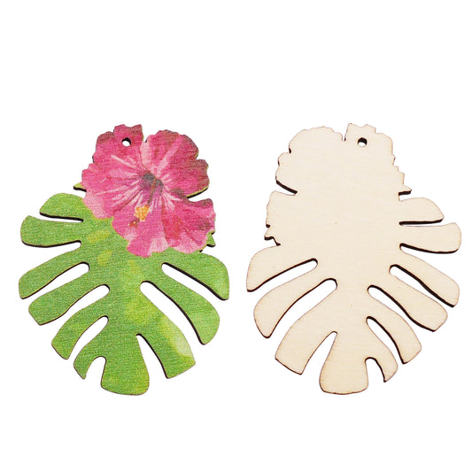 2Pcs 47x37mm Flower & Leaf Charms Wood Jewelry Dangle for Pendant Necklace Bracelet Earrings Making, DIY Crafts Decor, Bags Purses Dangle Decor