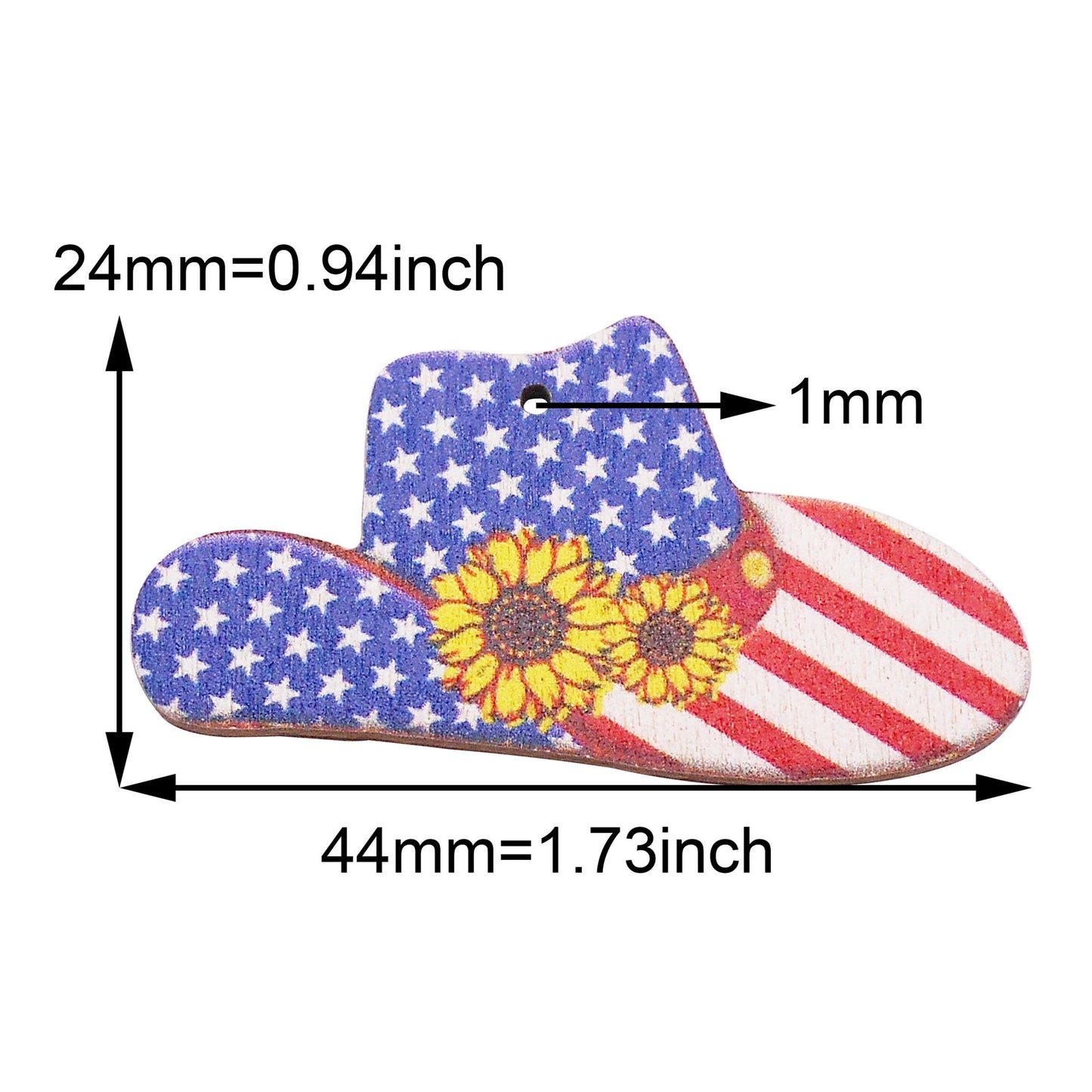 2Pcs American Flag Pattern Charms 24x44mm Wood Hat Shaped Dangle for Pendant Bracelet Necklace Earrings Making DIY Crafts Supplies Phone Chain Decor