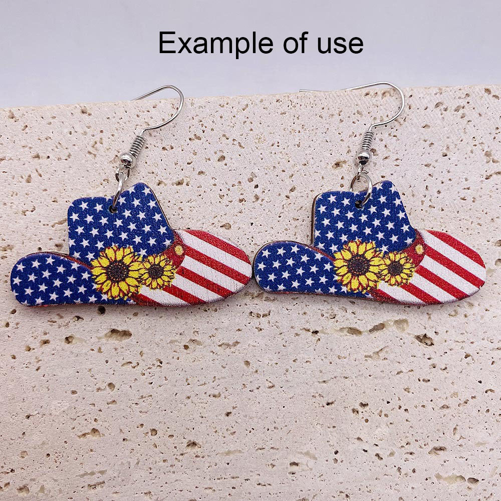 2Pcs American Flag Pattern Charms 24x44mm Wood Hat Shaped Dangle for Pendant Bracelet Necklace Earrings Making DIY Crafts Supplies Phone Chain Decor