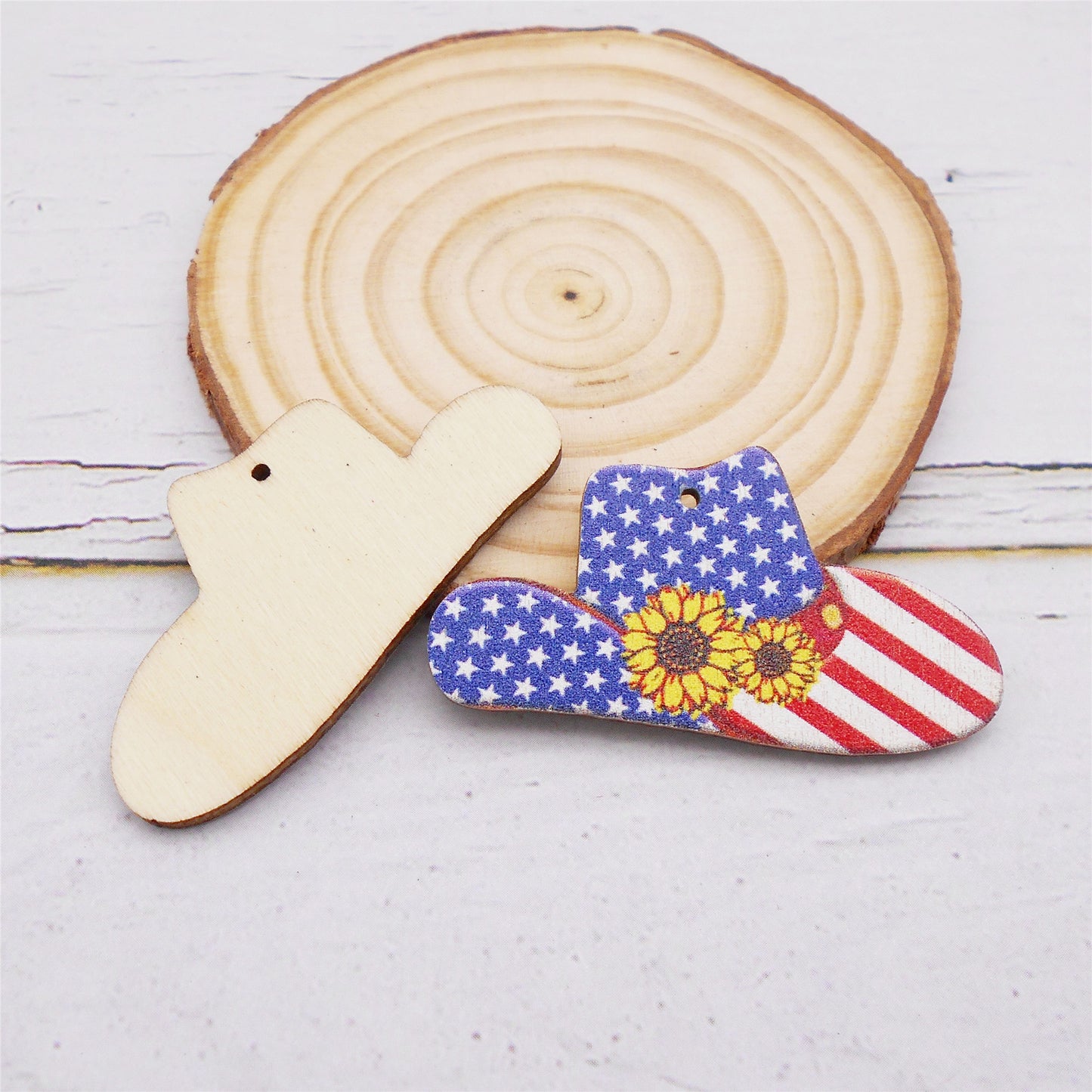 2Pcs American Flag Pattern Charms 24x44mm Wood Hat Shaped Dangle for Pendant Bracelet Necklace Earrings Making DIY Crafts Supplies Phone Chain Decor