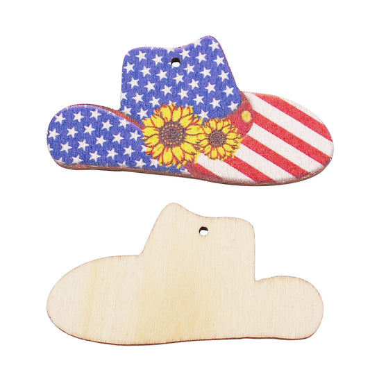 2Pcs American Flag Pattern Charms 24x44mm Wood Hat Shaped Dangle for Pendant Bracelet Necklace Earrings Making DIY Crafts Supplies Phone Chain Decor
