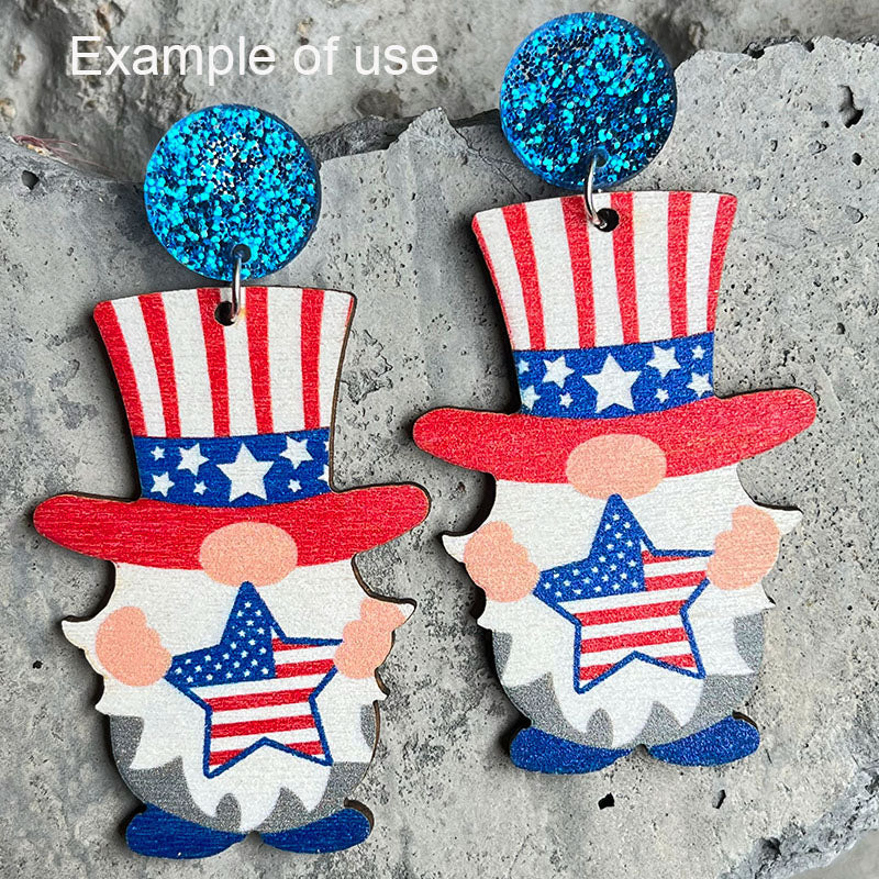 2Pcs Star Flag Pattern Charms Wood Abstract Design American Uncle Dangle for Pendant Jewelry (Necklace, Bracelet, Earrings) Making 39x27mm