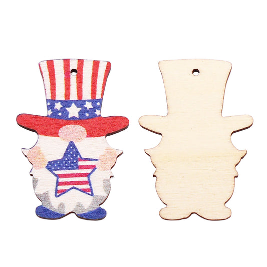 2Pcs Star Flag Pattern Charms Wood Abstract Design American Uncle Dangle for Pendant Jewelry (Necklace, Bracelet, Earrings) Making 39x27mm