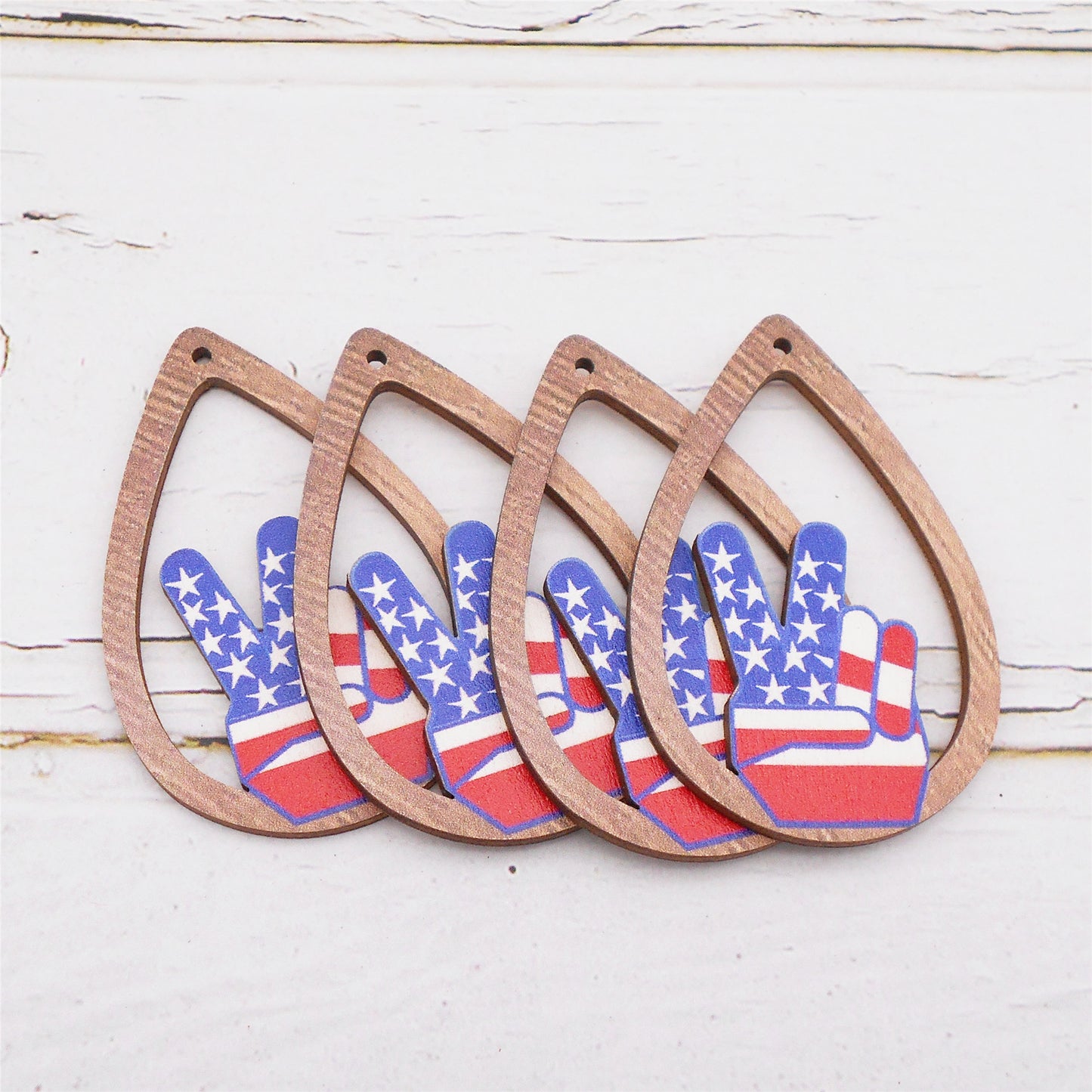 2Pcs Teardrop Frame V Sign Hand Gesture Charms American Flag Pattern Wood Dangle Victory Gesture Design for DIY Pendant Jewelry Making Necklace Bracelet Earrings Decor Crafts Supplies 58x37.5mm